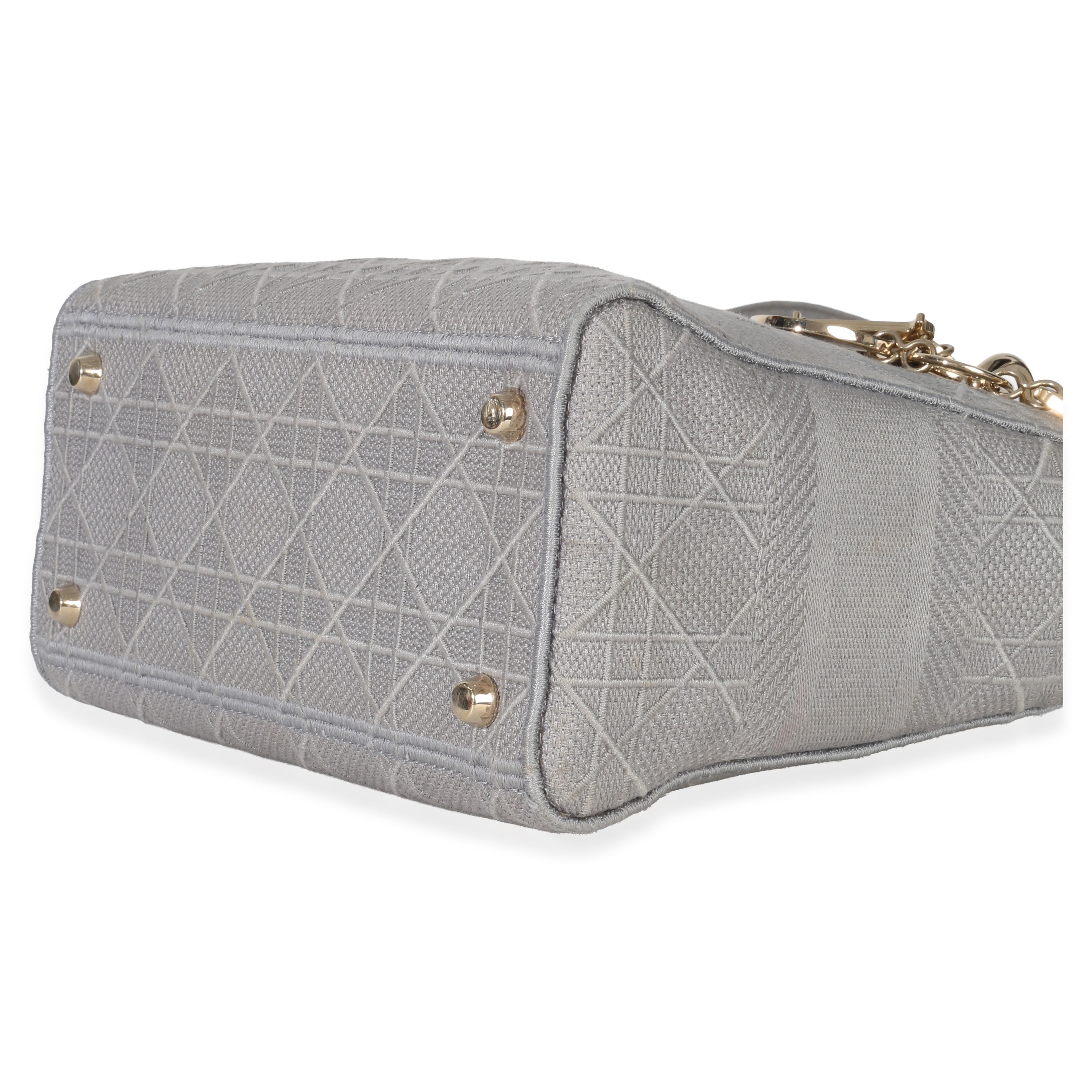 Gray Canvas Cannage Embroidered Medium Lady D-Lite Bag