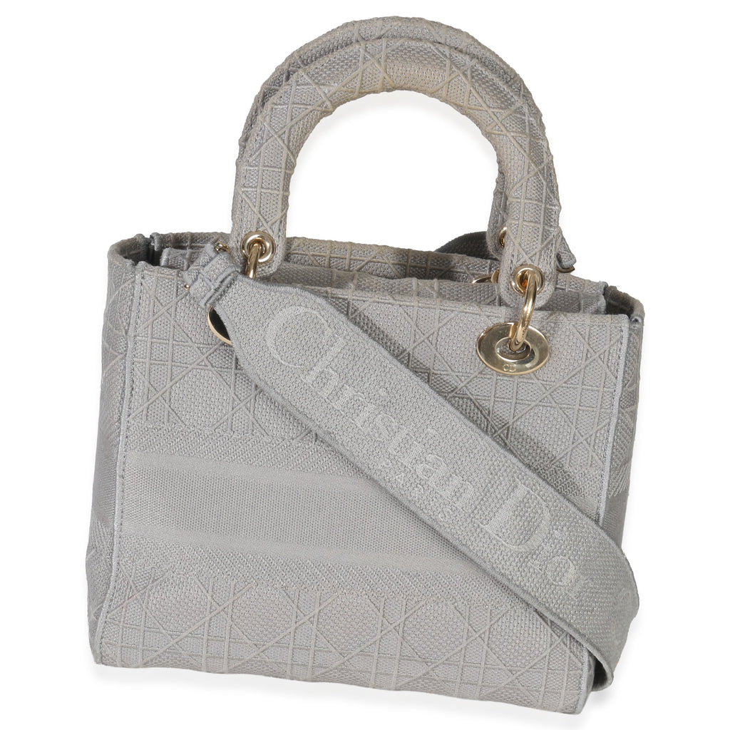 Gray Canvas Cannage Embroidered Medium Lady D-Lite Bag