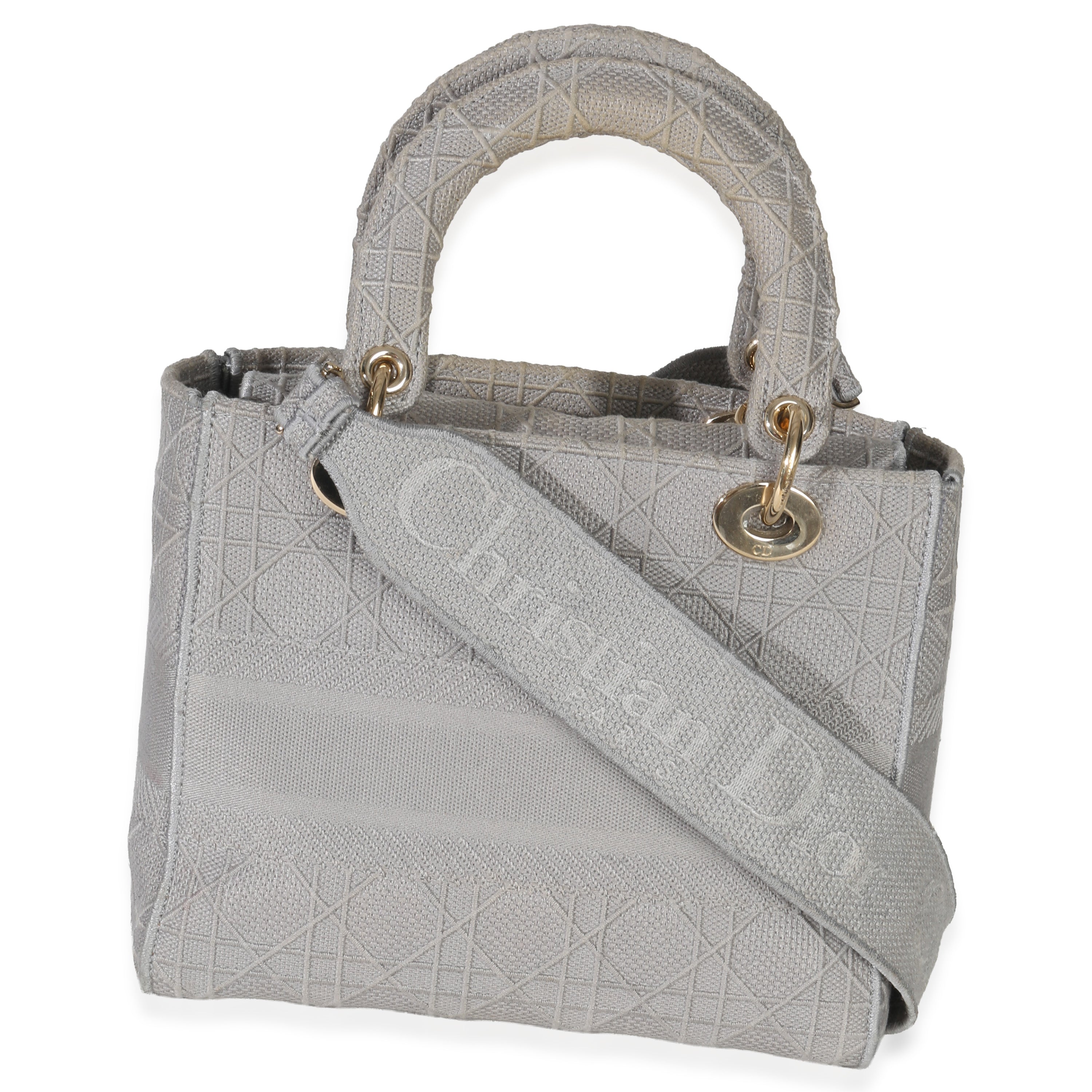 Gray Canvas Cannage Embroidered Medium Lady D-Lite Bag