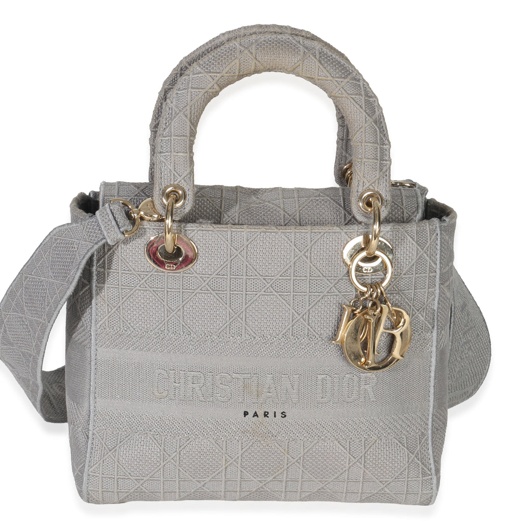 Gray Canvas Cannage Embroidered Medium Lady D-Lite Bag
