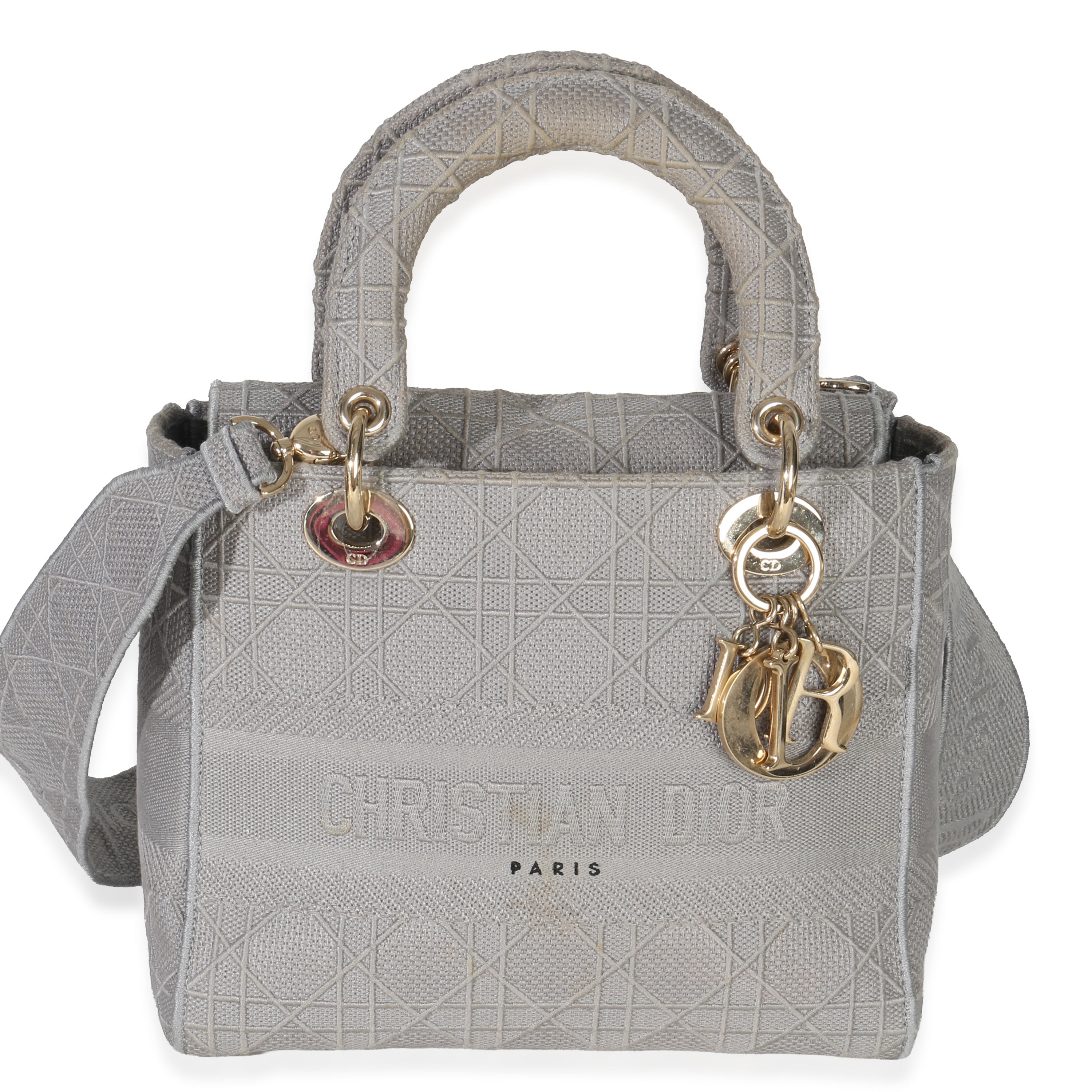 Gray Canvas Cannage Embroidered Medium Lady D-Lite Bag