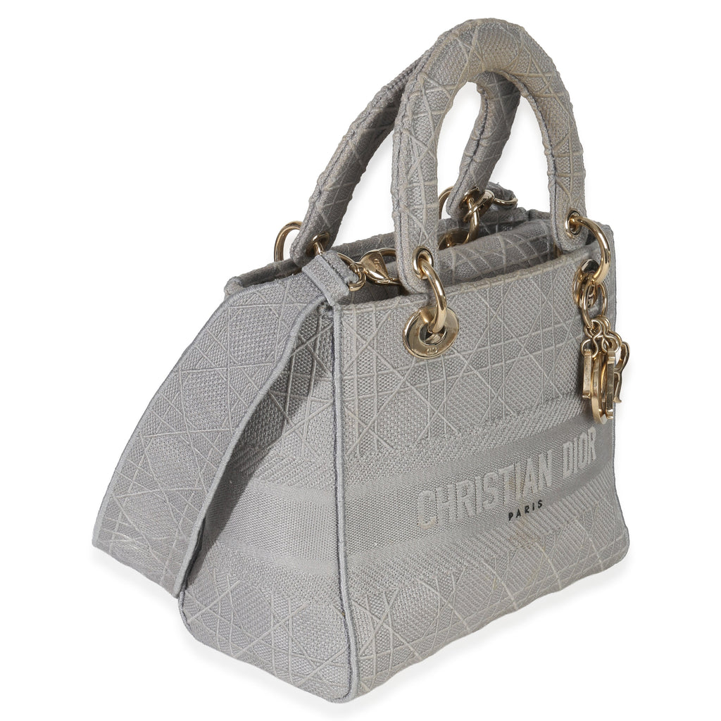 Gray Canvas Cannage Embroidered Medium Lady D-Lite Bag