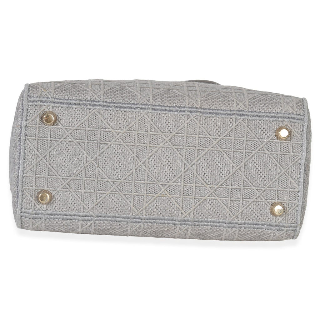 Gray Canvas Cannage Embroidered Medium Lady D-Lite Bag