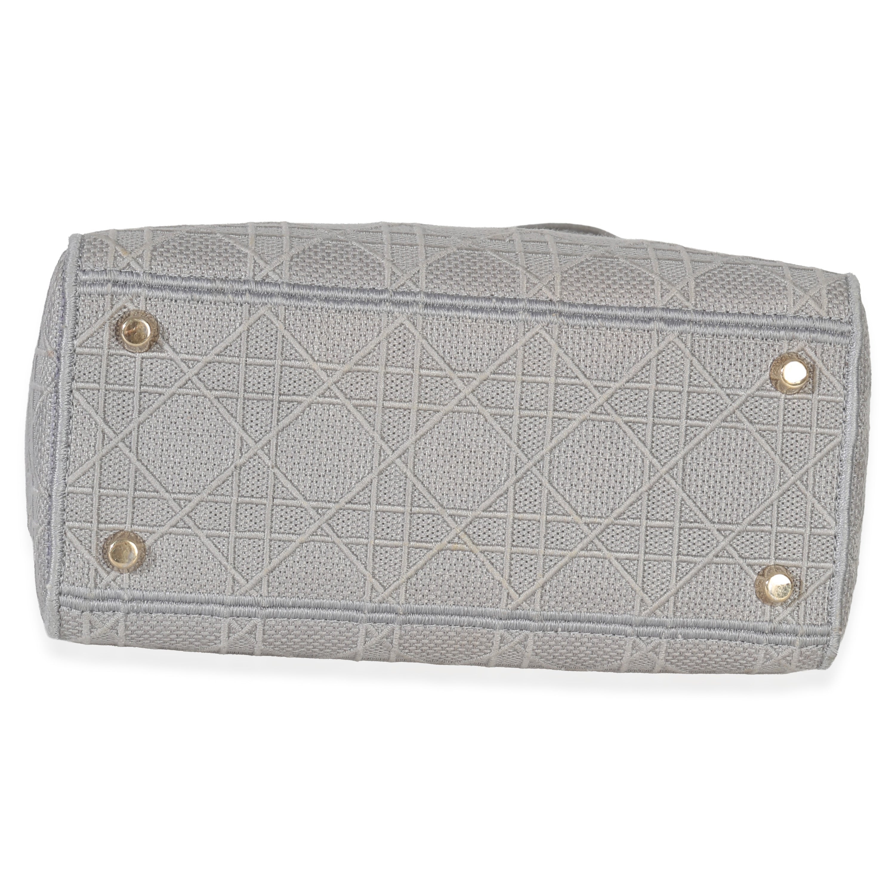 Gray Canvas Cannage Embroidered Medium Lady D-Lite Bag