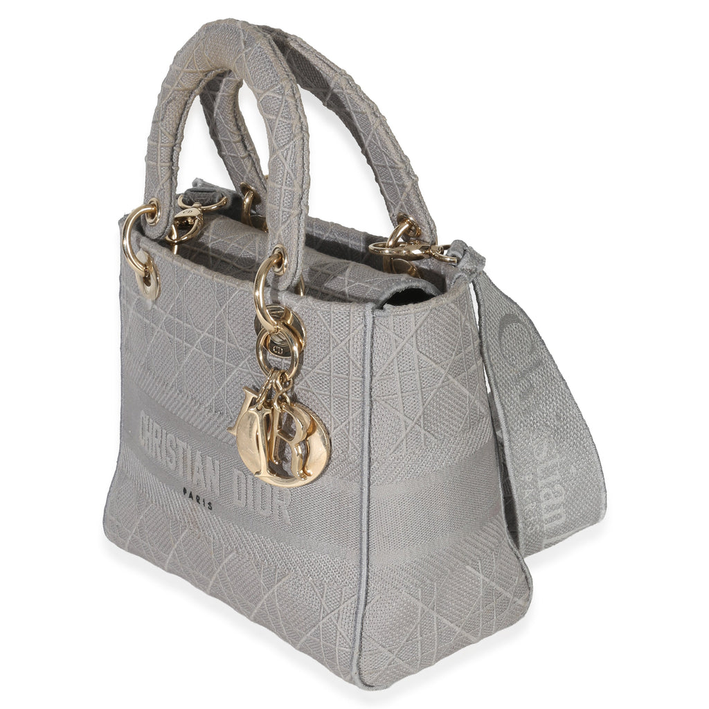 Gray Canvas Cannage Embroidered Medium Lady D-Lite Bag
