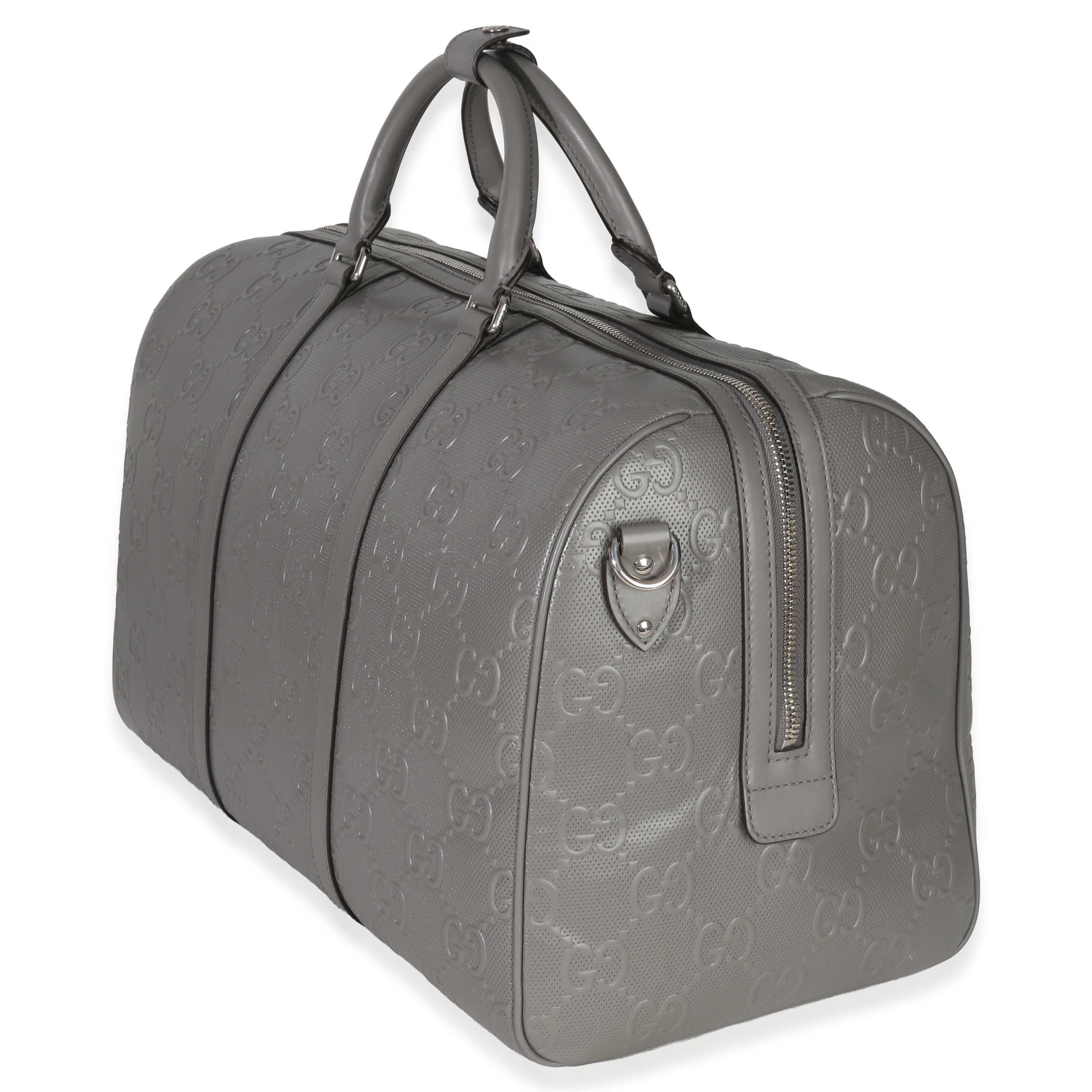 Grey Embossed Calfskin GG Tennis Medium Duffle Bag