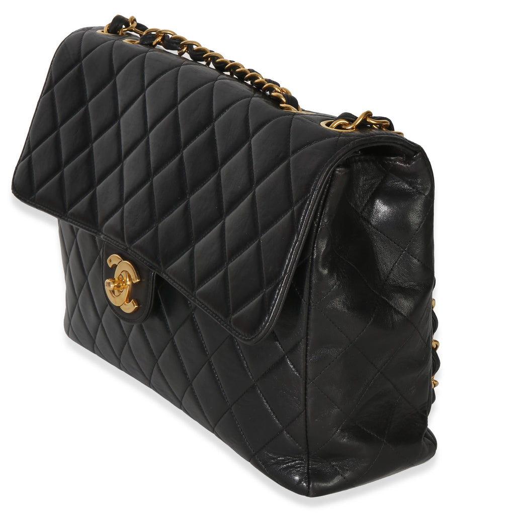 Vintage 24k Black Quilted Lambskin Jumbo XL Maxi Flap Bag