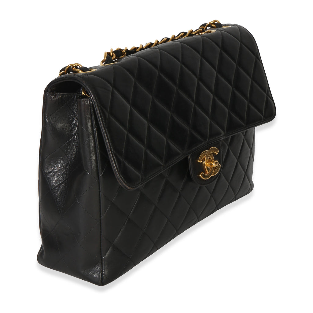 Vintage 24k Black Quilted Lambskin Jumbo XL Maxi Flap Bag