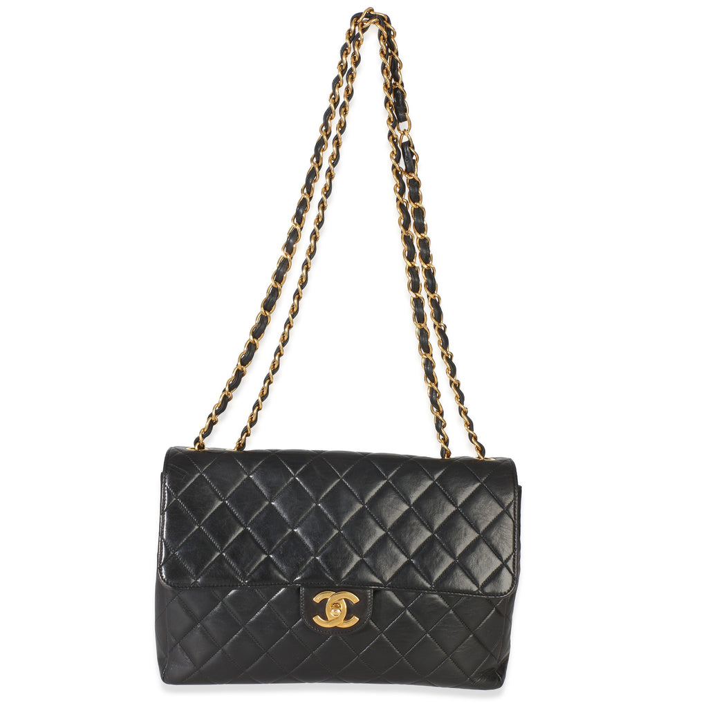 Vintage 24k Black Quilted Lambskin Jumbo XL Maxi Flap Bag