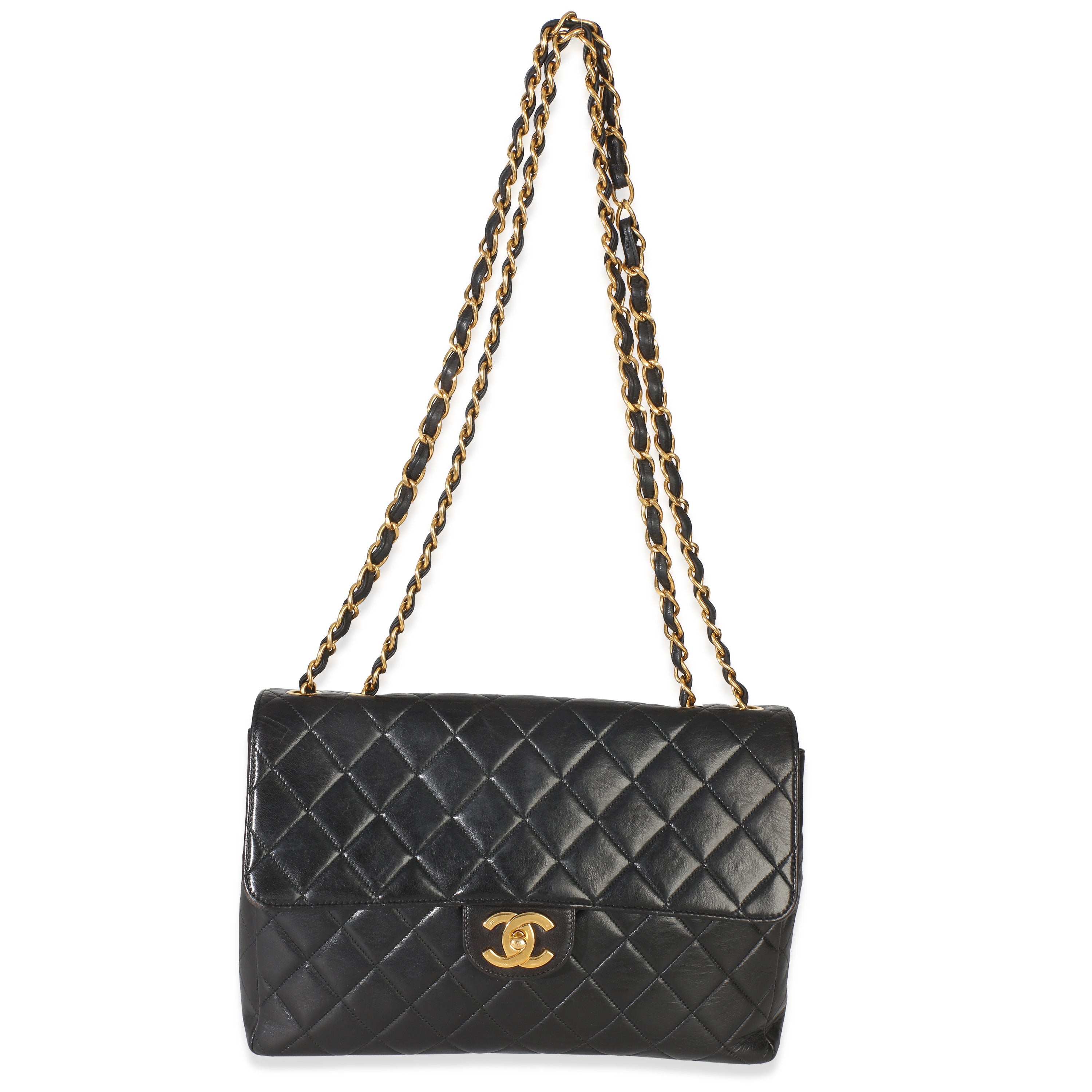 Vintage 24k Black Quilted Lambskin Jumbo XL Maxi Flap Bag