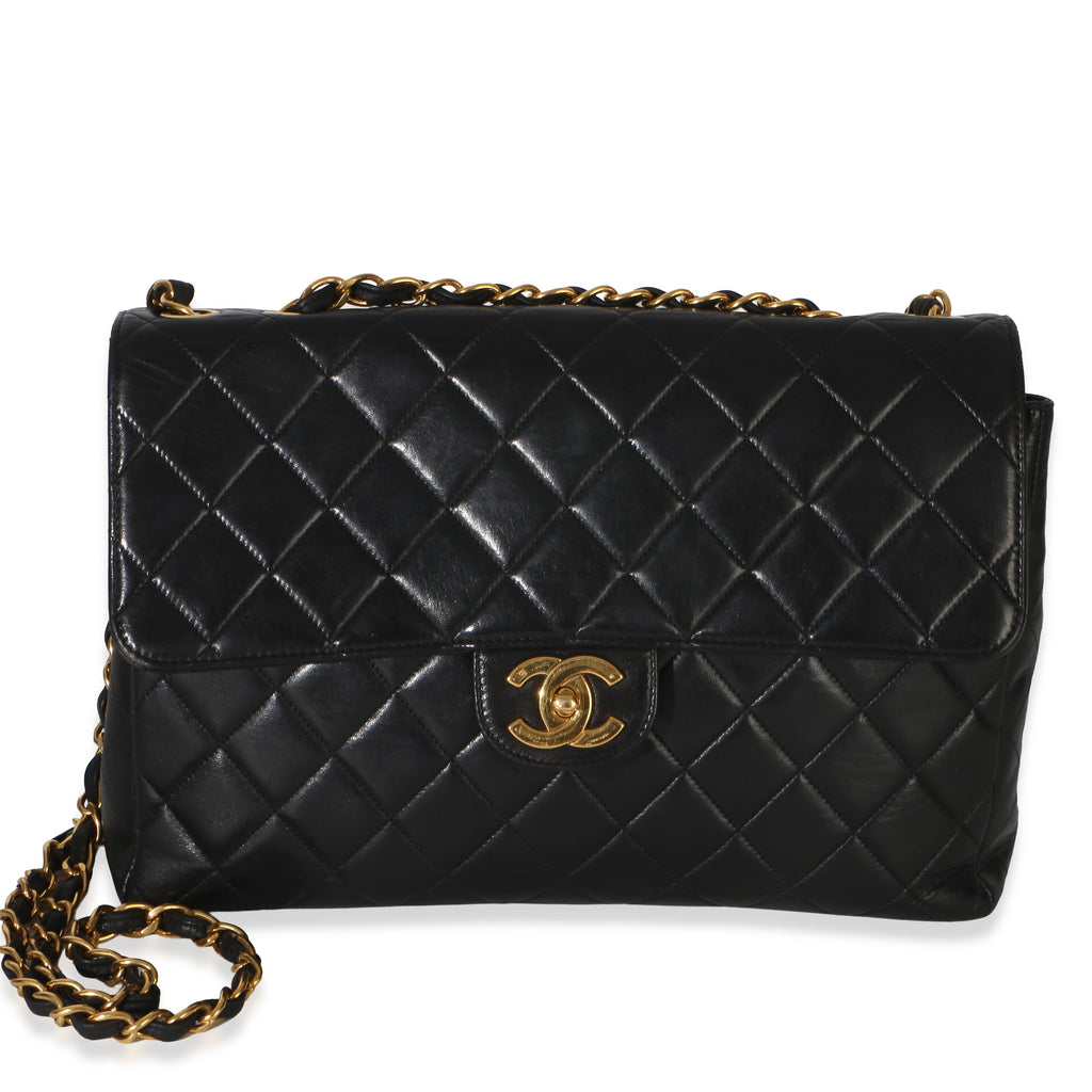 Vintage 24k Black Quilted Lambskin Jumbo XL Maxi Flap Bag