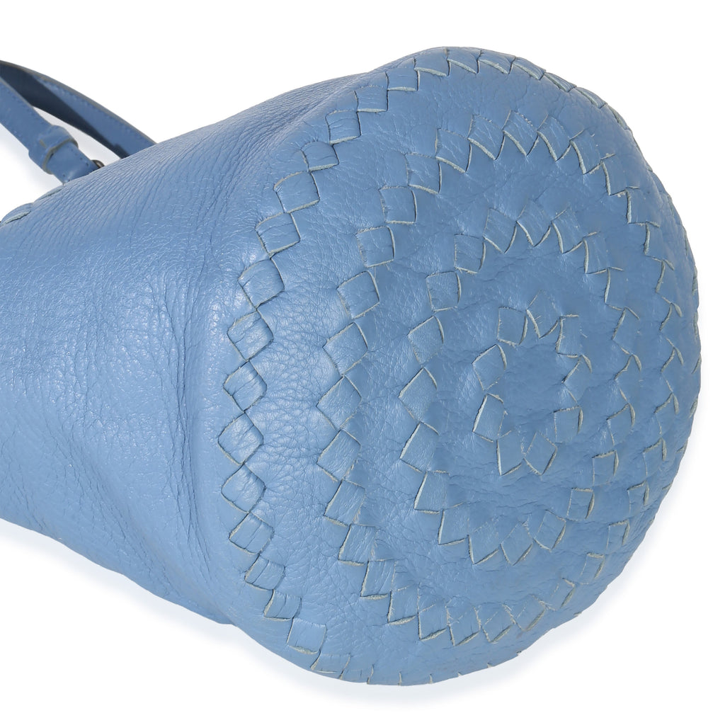 Blue Intrecciato Trimmed Cervo Small Bucket Bag