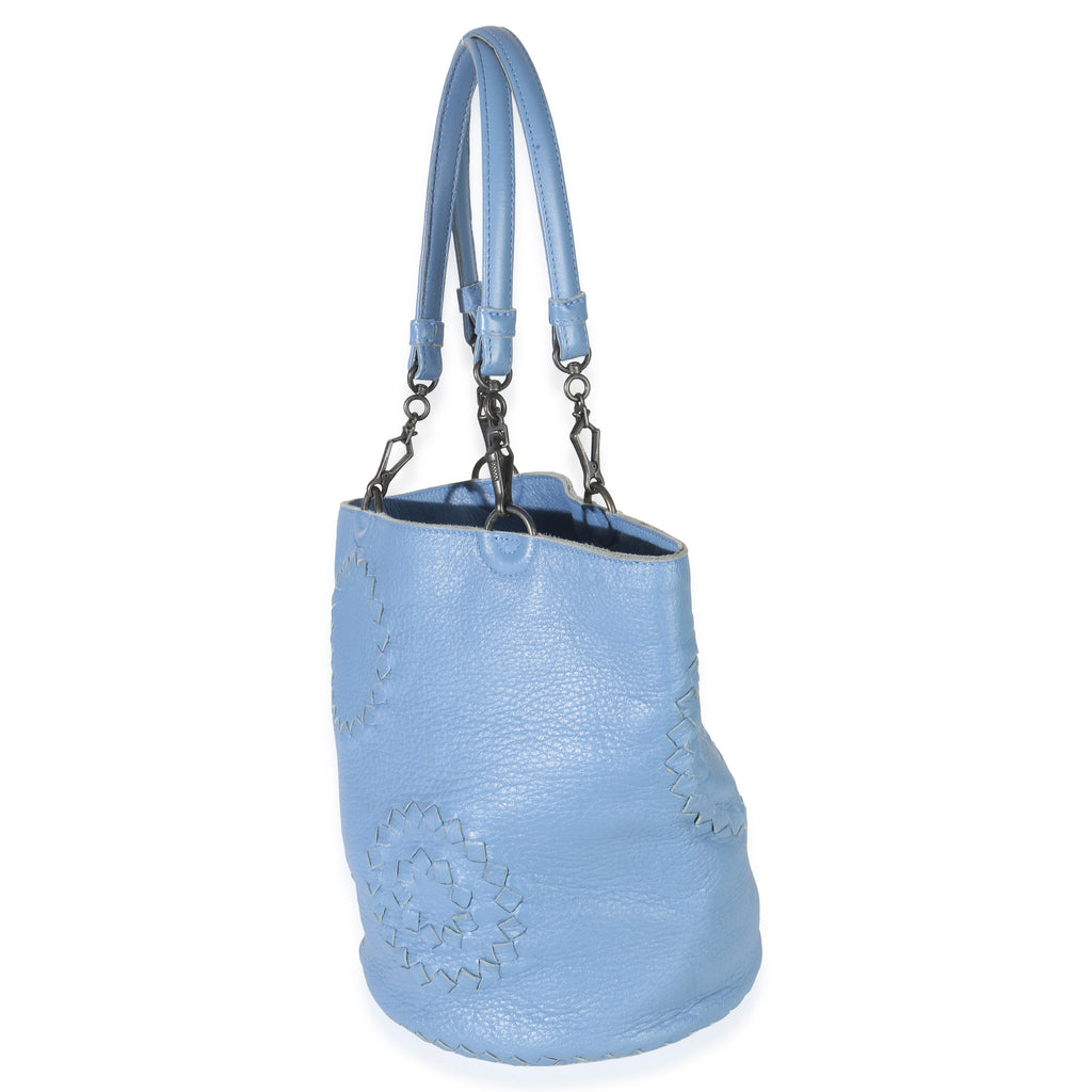 Blue Intrecciato Trimmed Cervo Small Bucket Bag