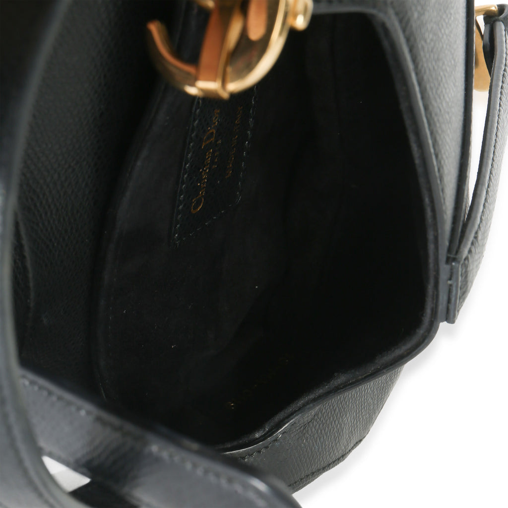 Black Grained Calfskin Mini Saddle Bag