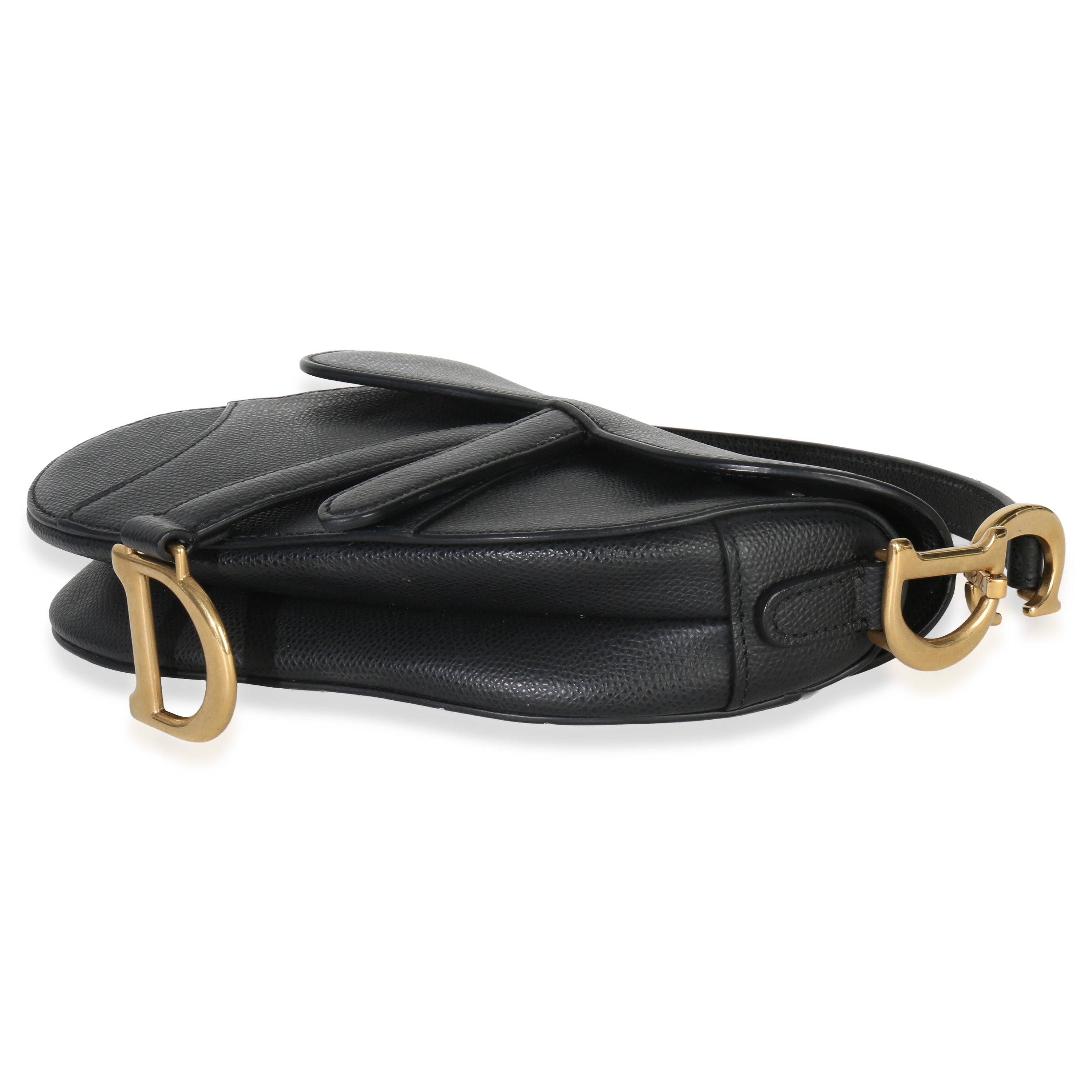 Black Grained Calfskin Mini Saddle Bag