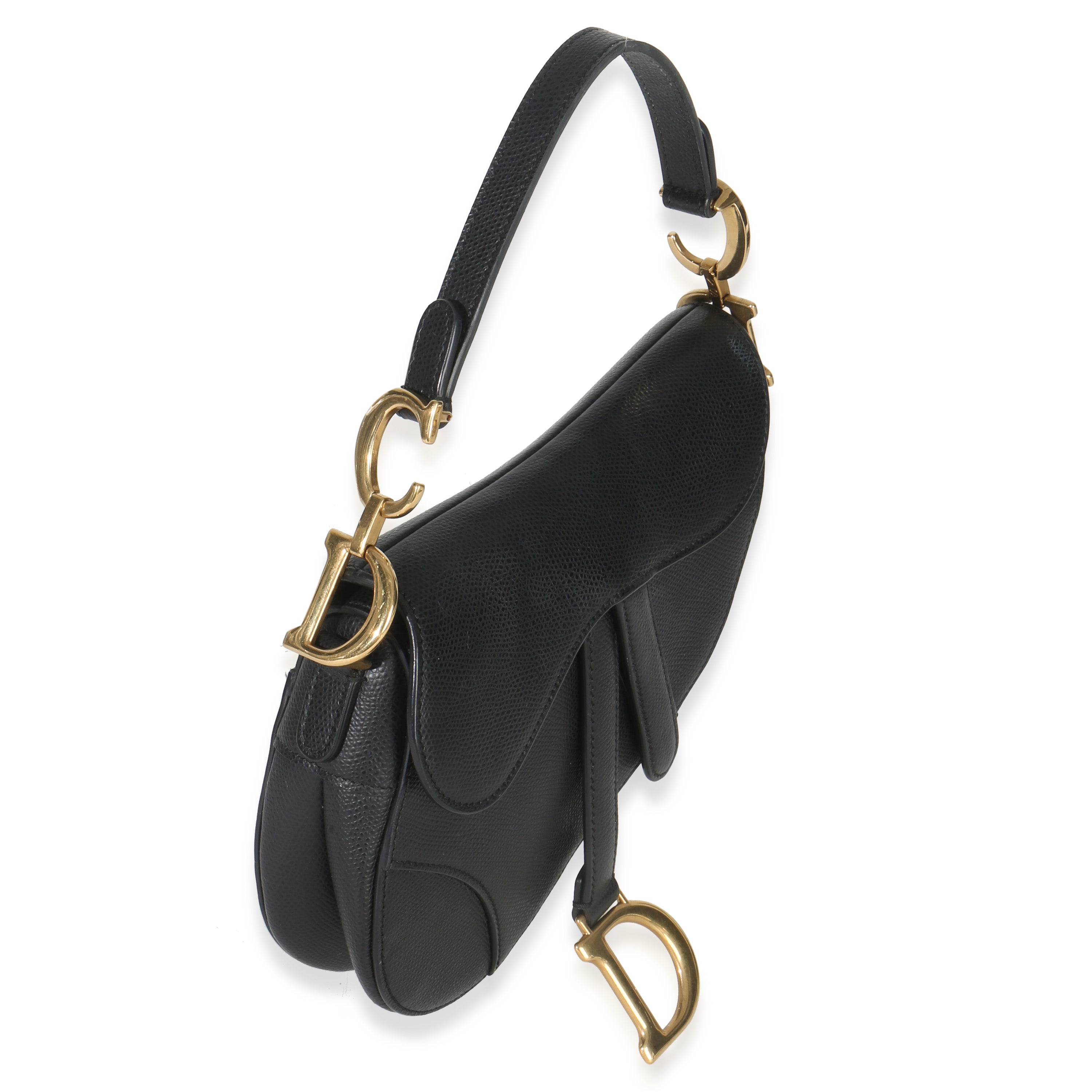 Black Grained Calfskin Mini Saddle Bag