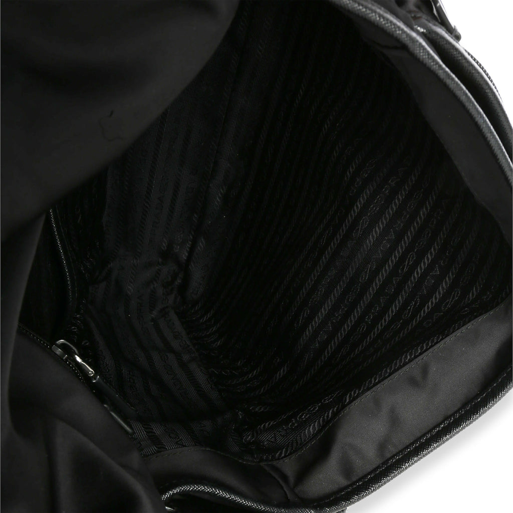 Black Nylon Saffiano Logo Buckle Messenger Bag