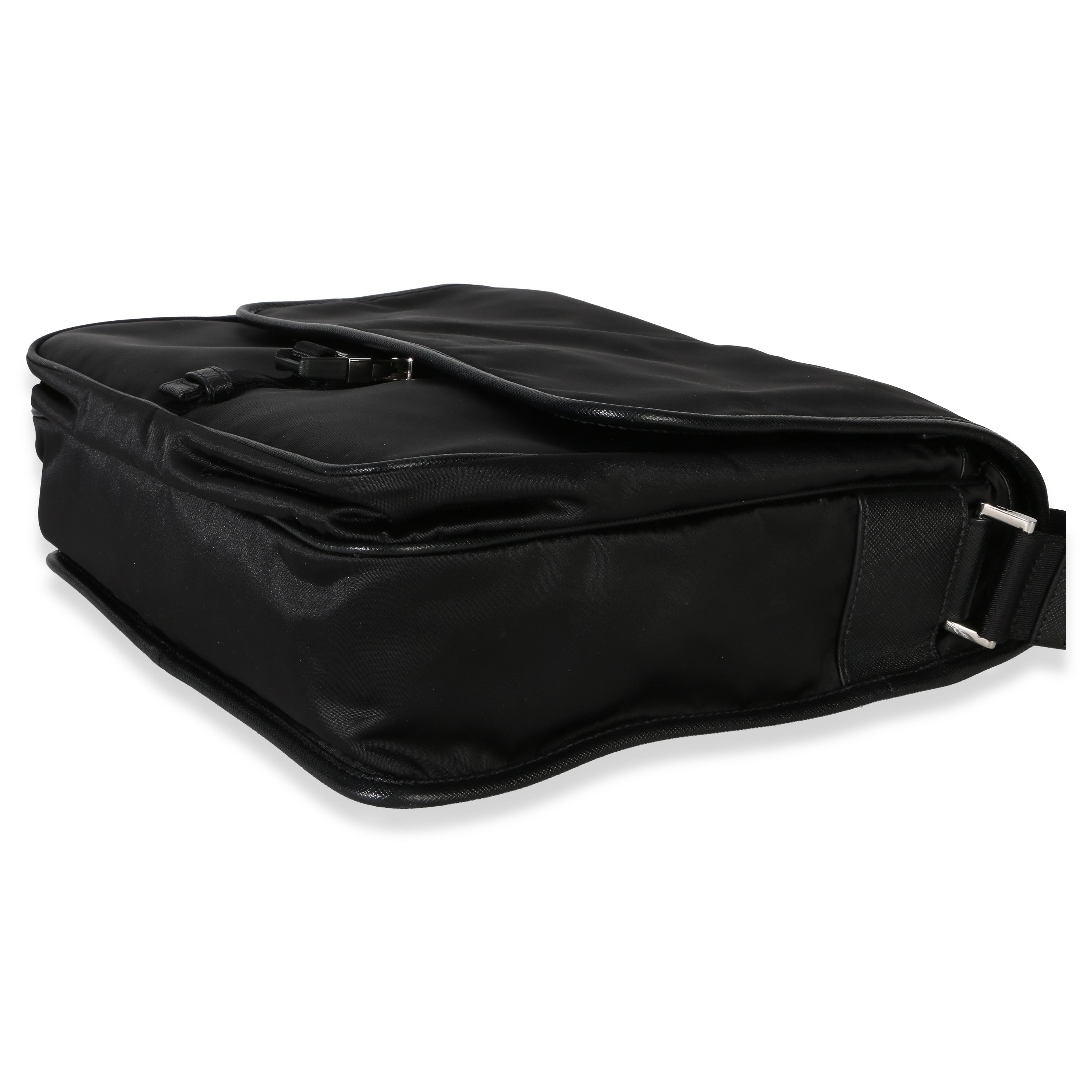 Black Nylon Saffiano Logo Buckle Messenger Bag
