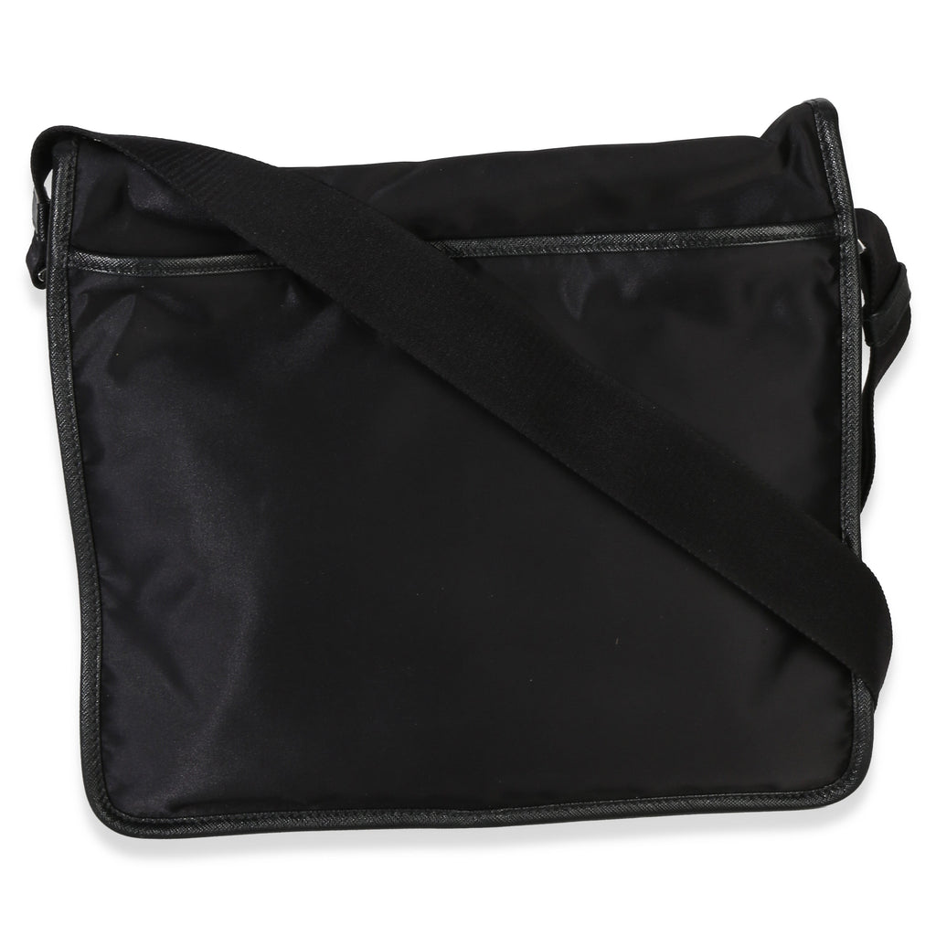 Black Nylon Saffiano Logo Buckle Messenger Bag