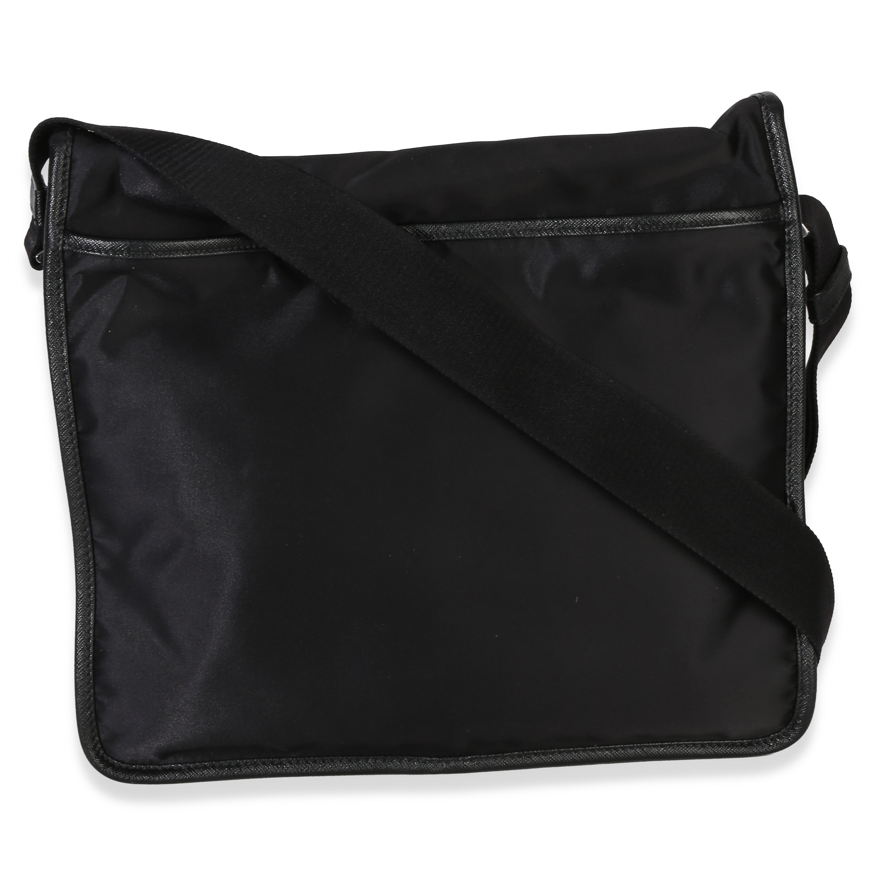 Black Nylon Saffiano Logo Buckle Messenger Bag