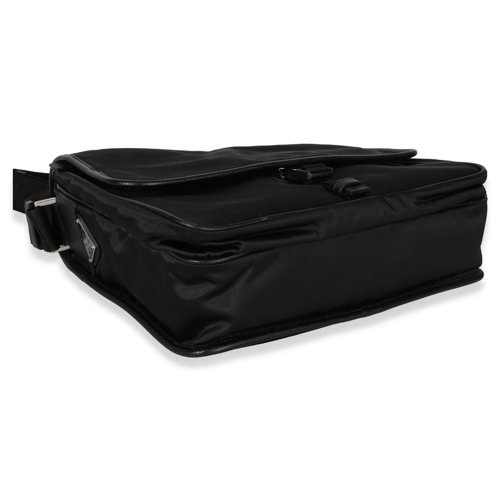 Black Nylon Saffiano Logo Buckle Messenger Bag