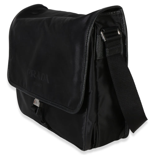 Black Nylon Saffiano Logo Buckle Messenger Bag