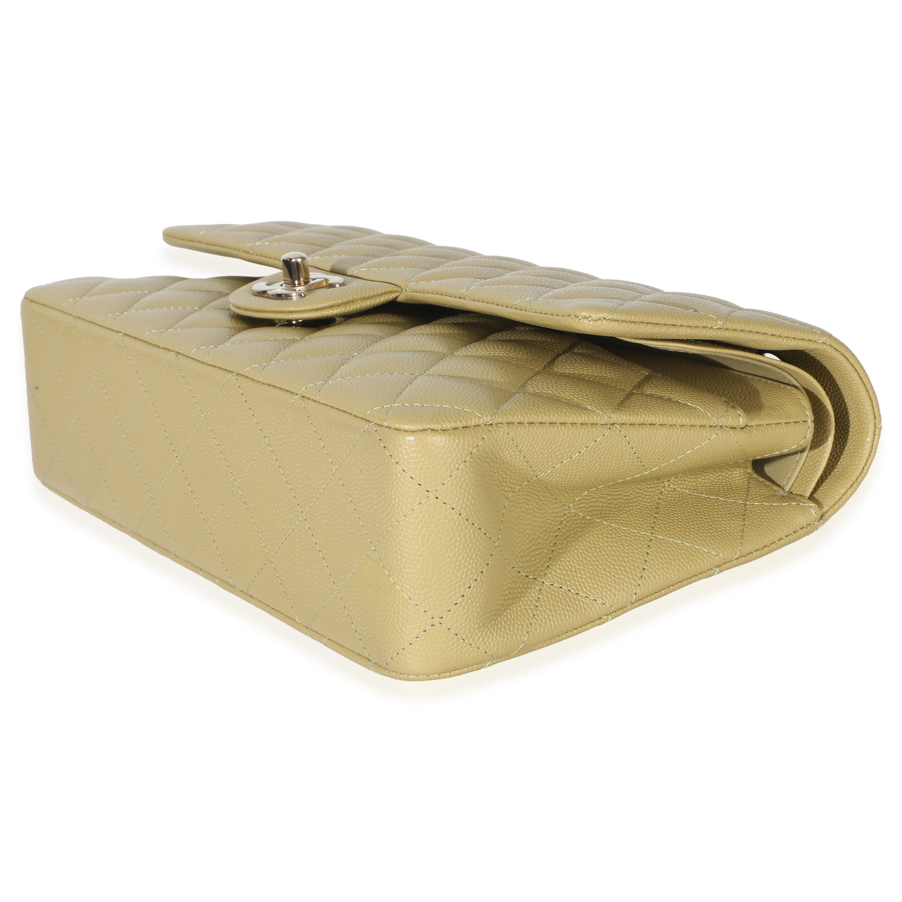 Olive Quilted Caviar Medium Classic Double Flap Handbag