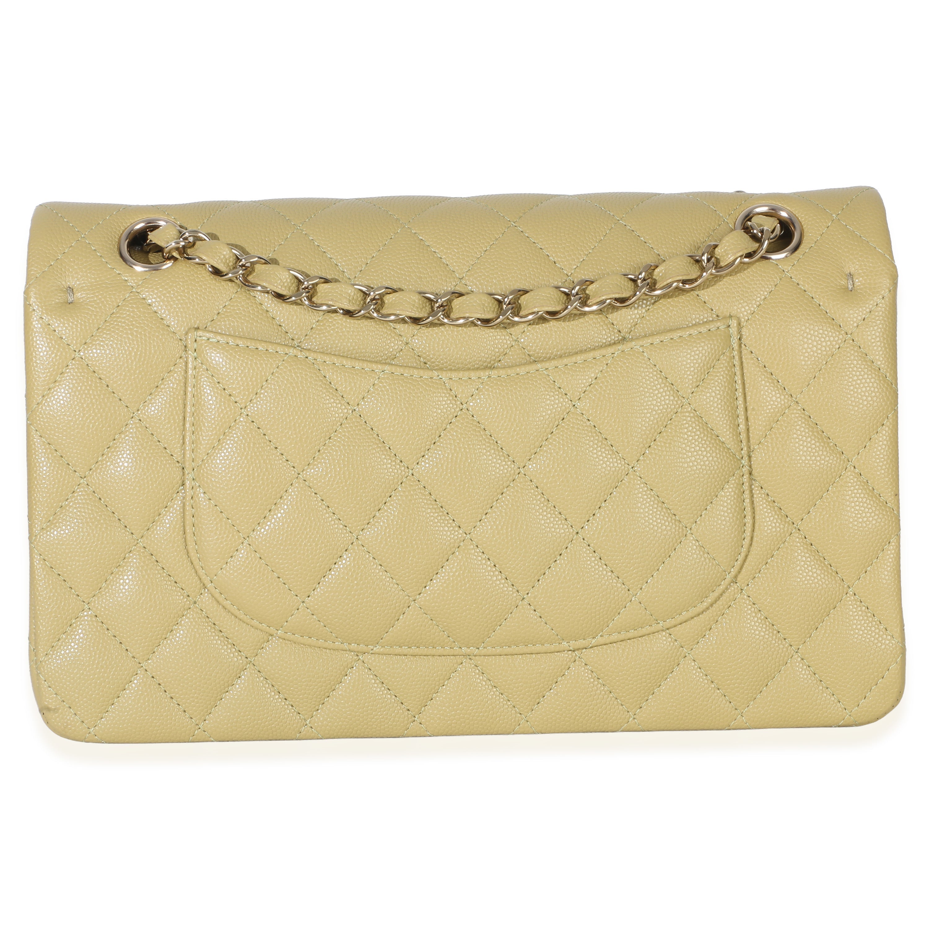 Olive Quilted Caviar Medium Classic Double Flap Handbag