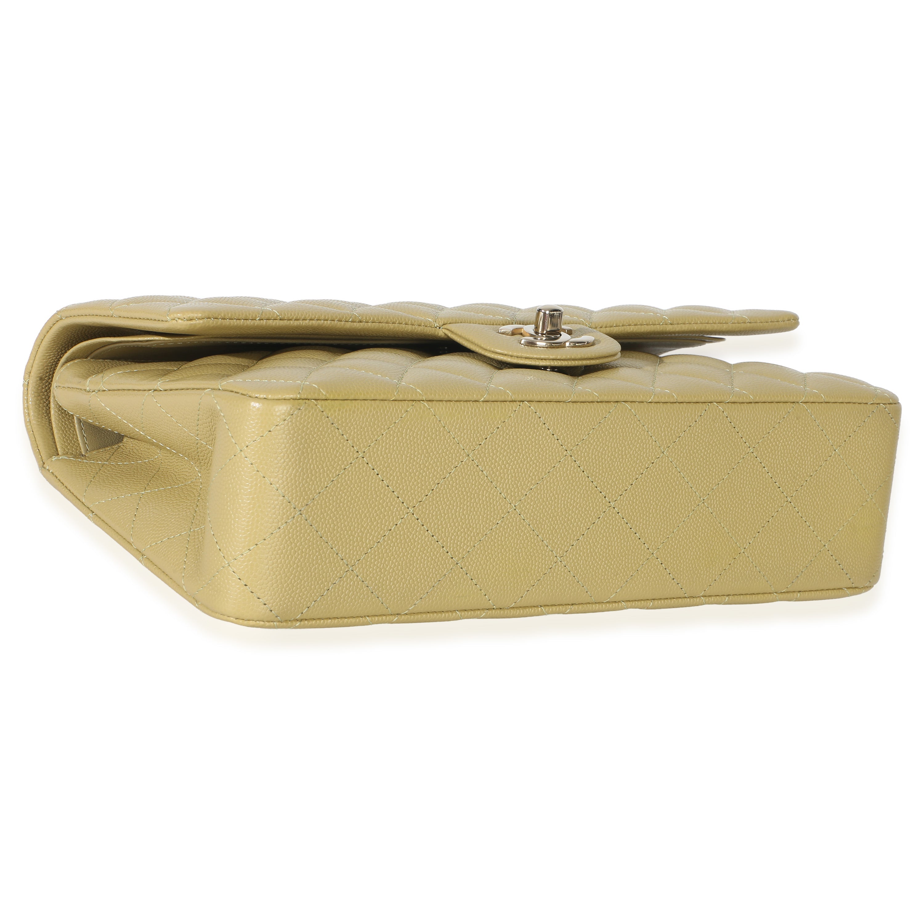 Olive Quilted Caviar Medium Classic Double Flap Handbag