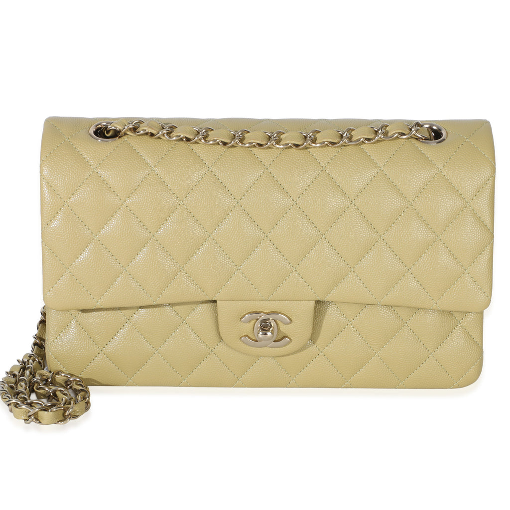 Olive Quilted Caviar Medium Classic Double Flap Handbag