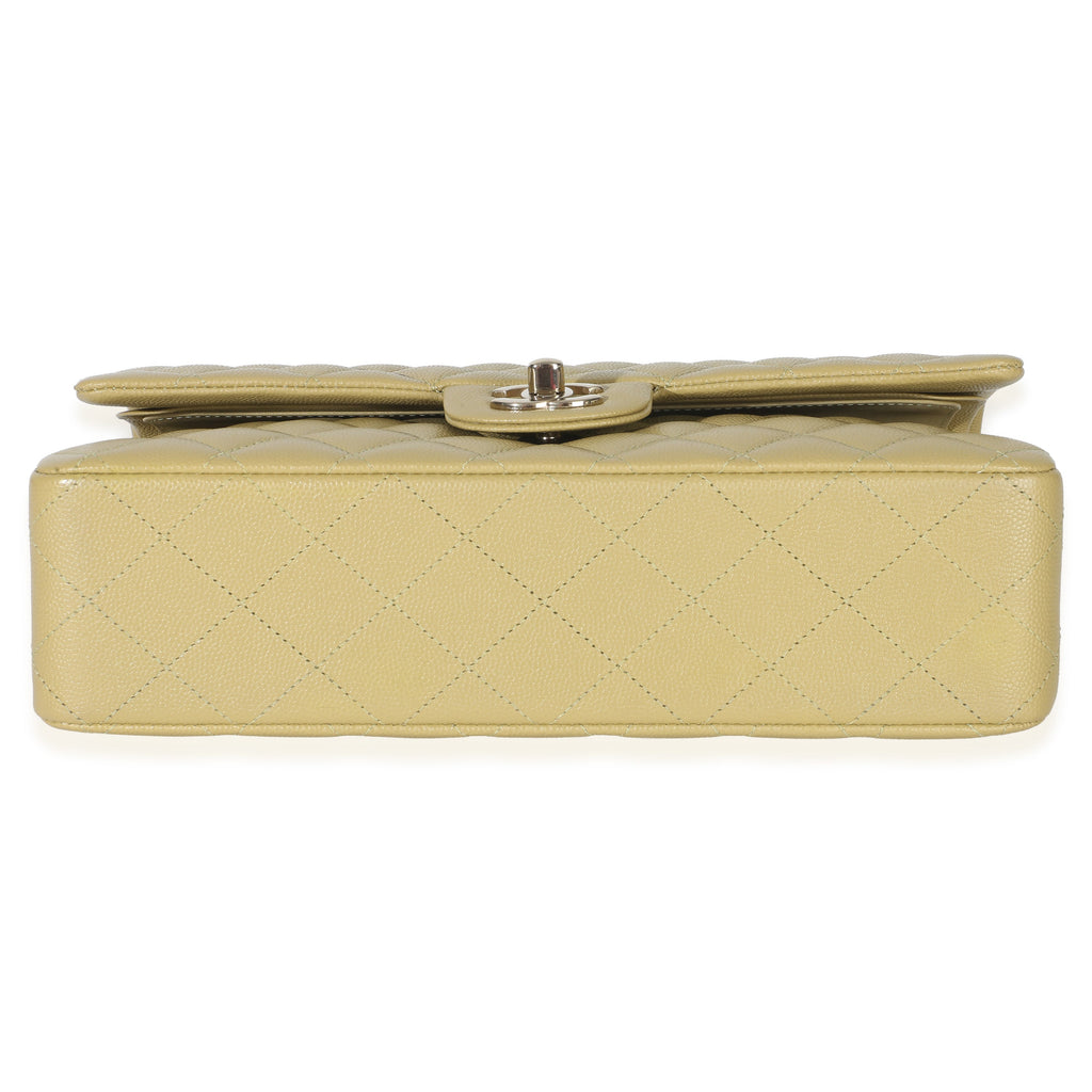 Olive Quilted Caviar Medium Classic Double Flap Handbag
