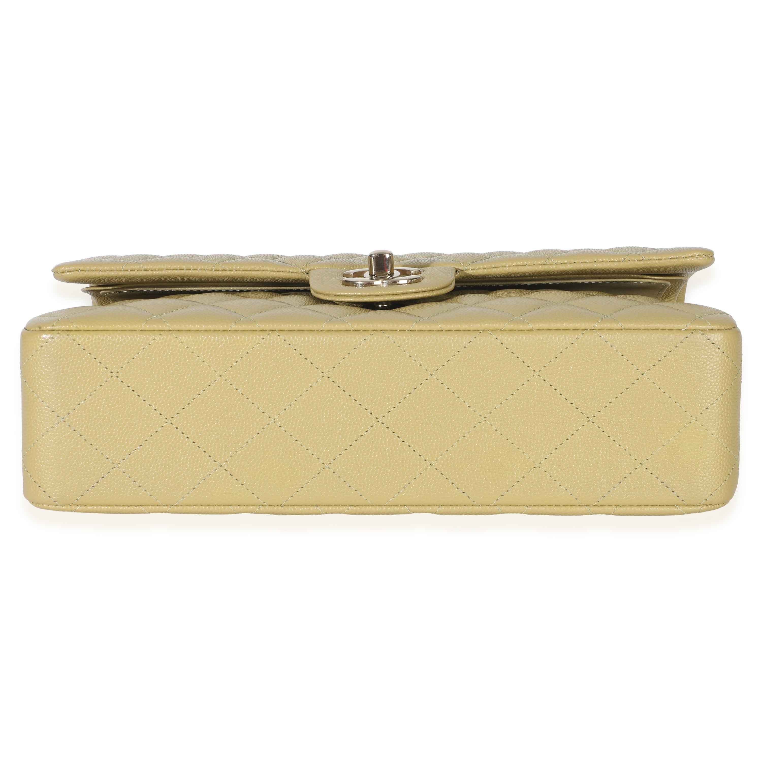 Olive Quilted Caviar Medium Classic Double Flap Handbag