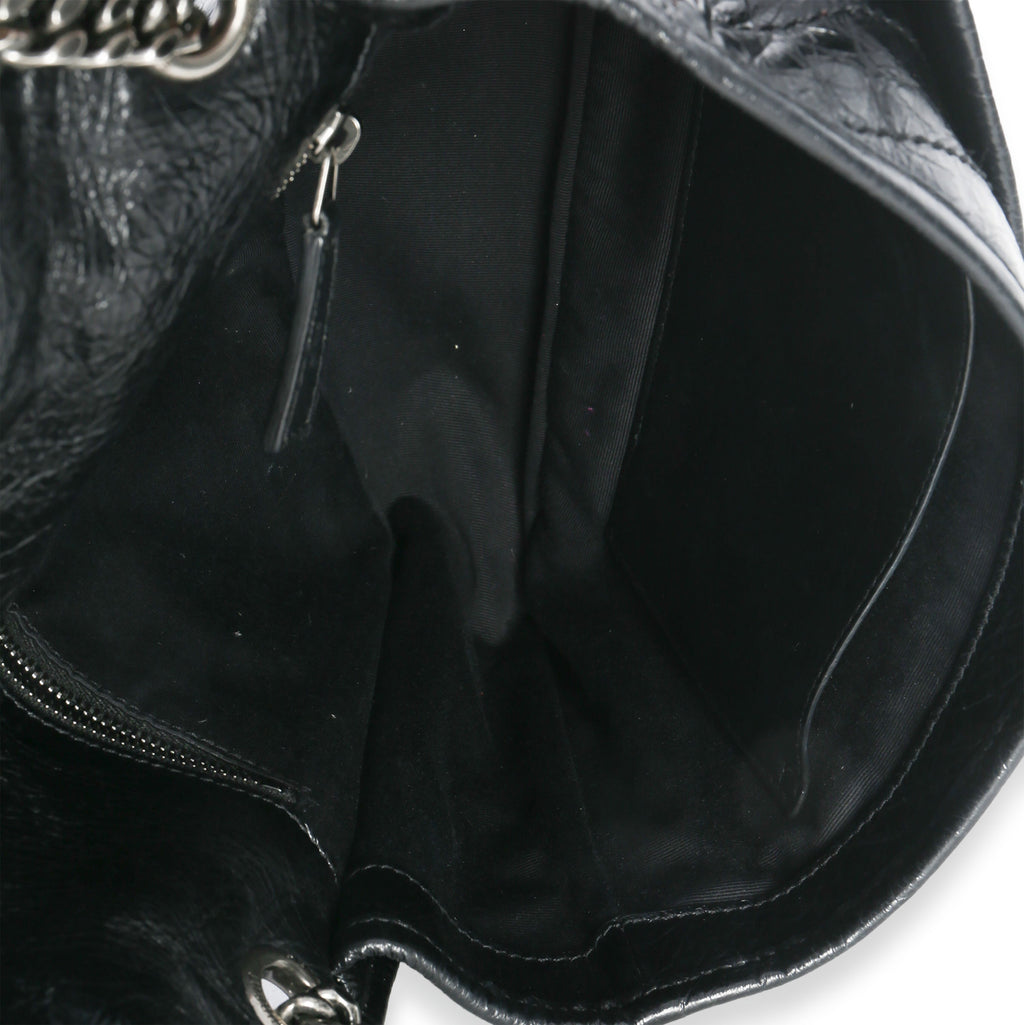 Black Crinkled Calfskin Matelasse Medium Niki Chain Satchel