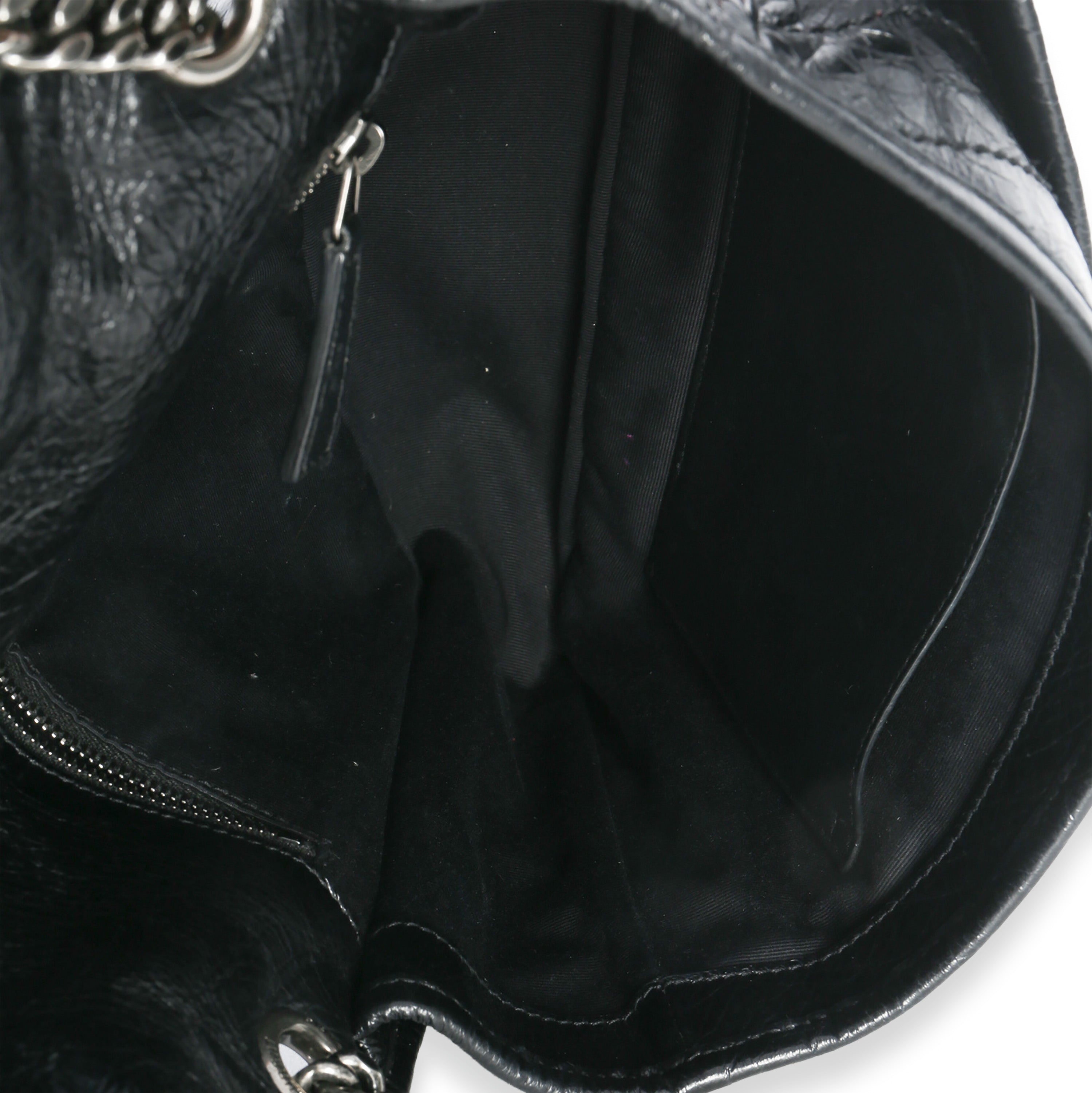 Black Crinkled Calfskin Matelasse Medium Niki Chain Satchel