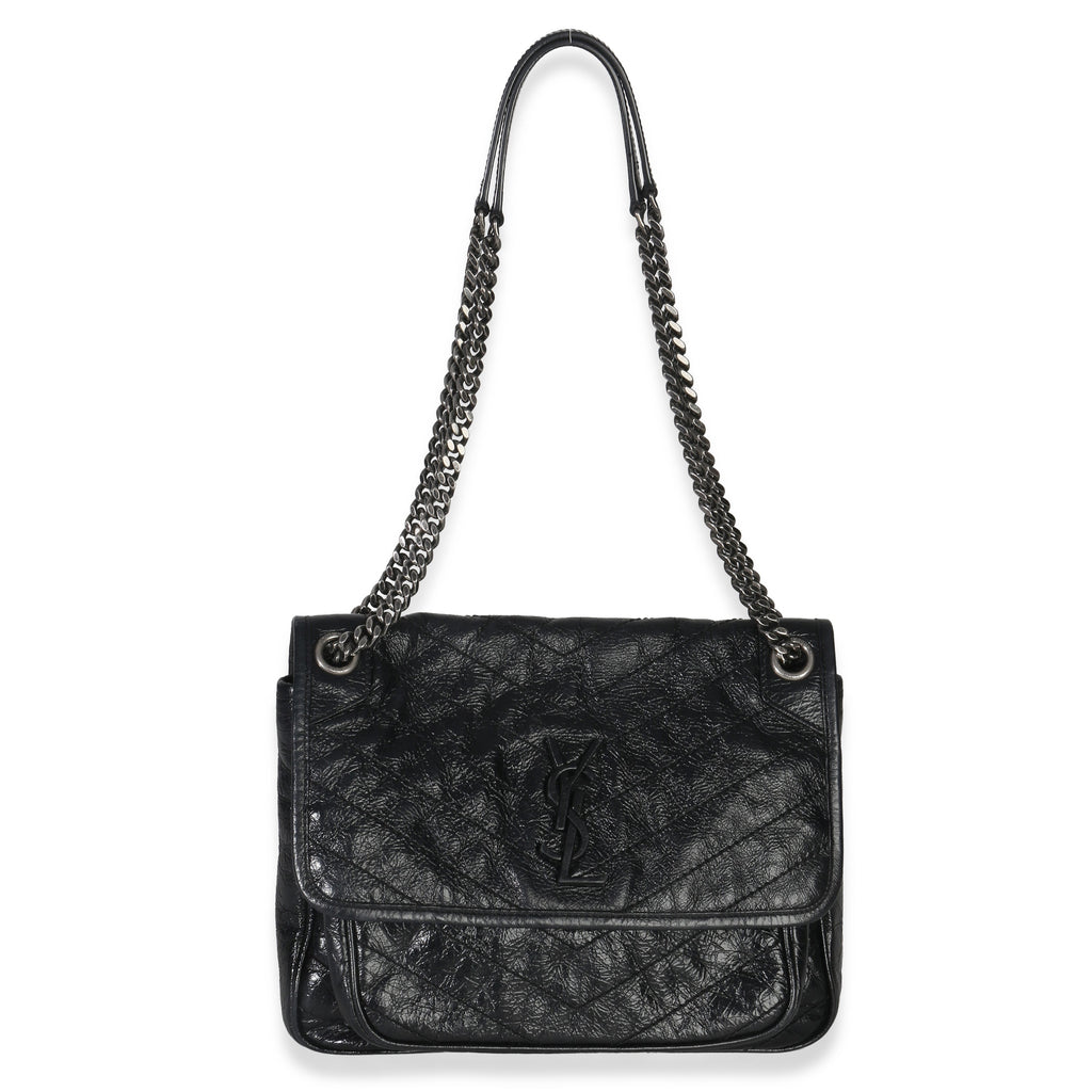 Black Crinkled Calfskin Matelasse Medium Niki Chain Satchel