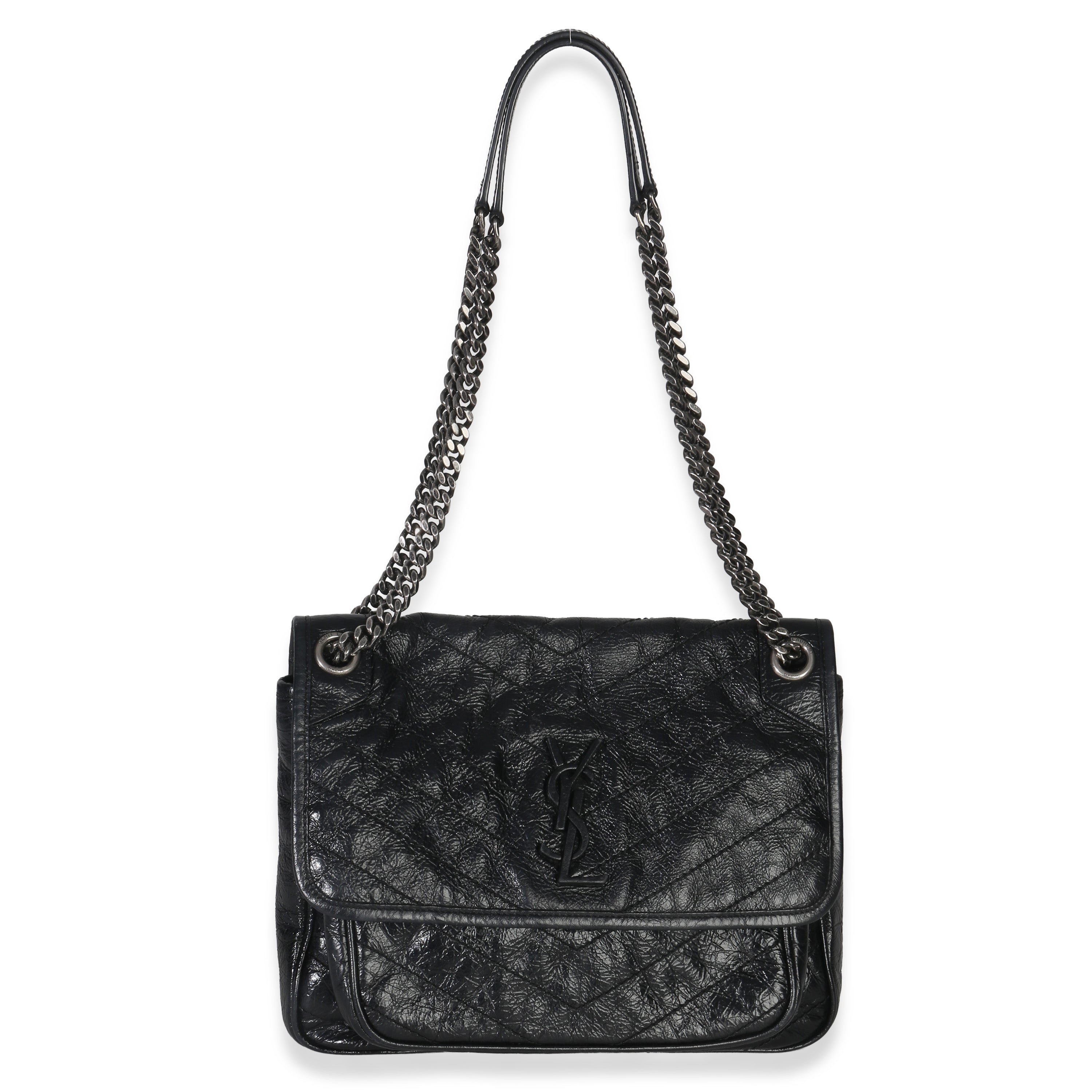 Black Crinkled Calfskin Matelasse Medium Niki Chain Satchel