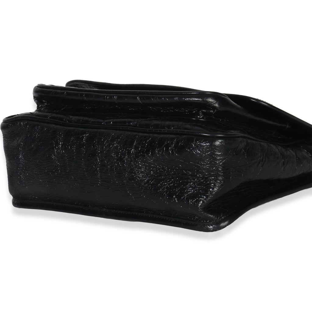 Black Crinkled Calfskin Matelasse Medium Niki Chain Satchel