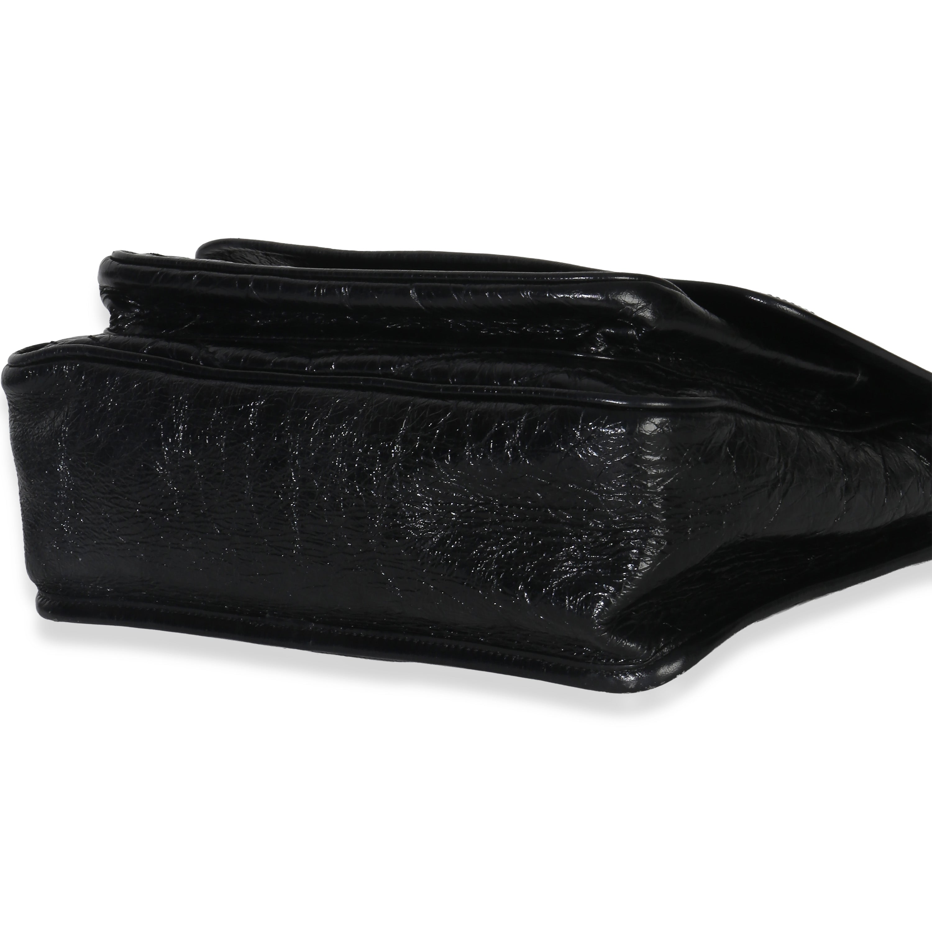 Black Crinkled Calfskin Matelasse Medium Niki Chain Satchel