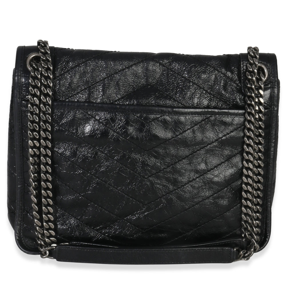 Black Crinkled Calfskin Matelasse Medium Niki Chain Satchel