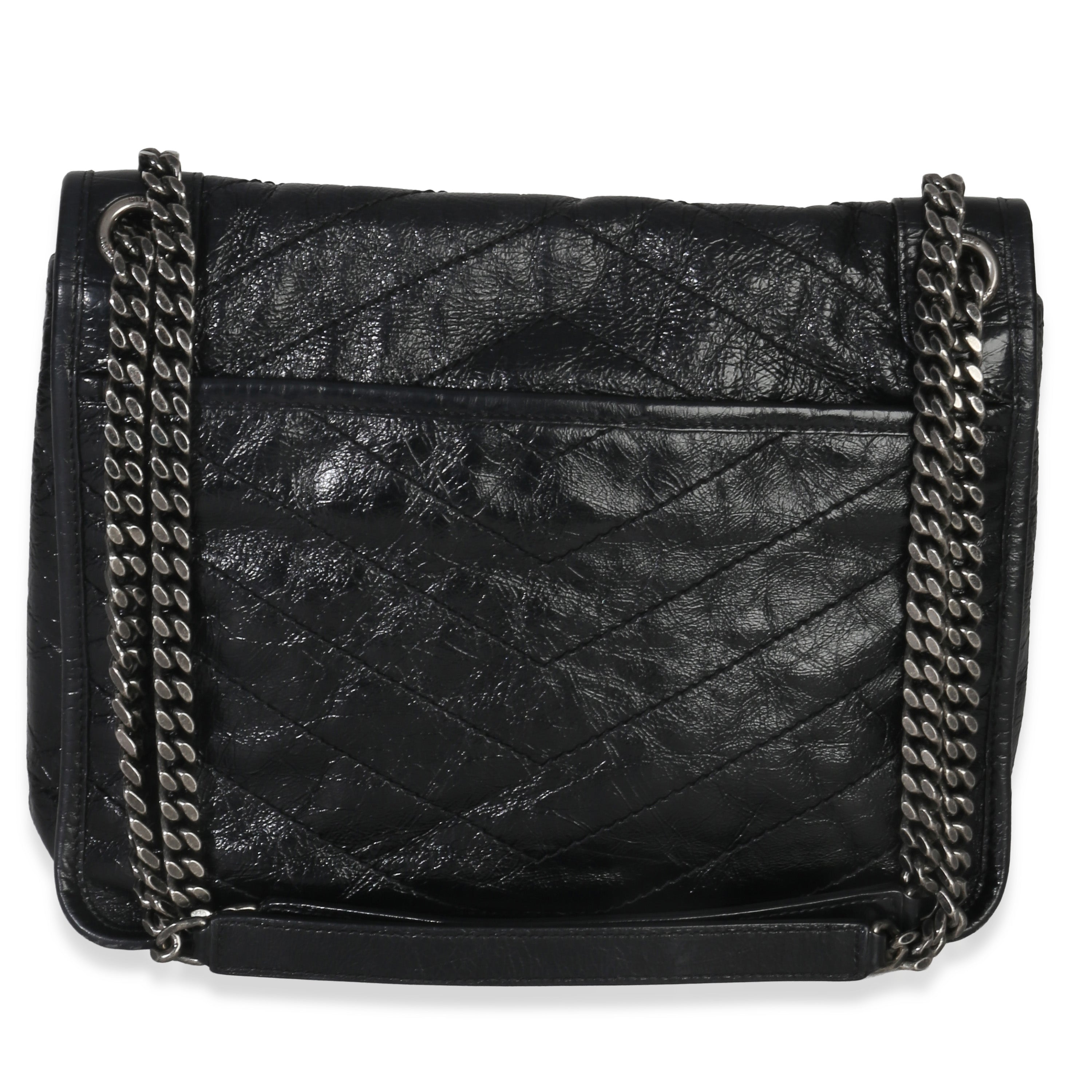 Black Crinkled Calfskin Matelasse Medium Niki Chain Satchel