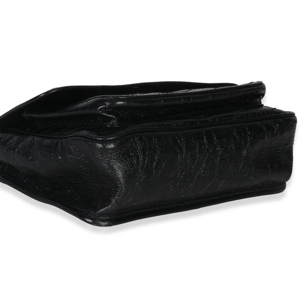 Black Crinkled Calfskin Matelasse Medium Niki Chain Satchel