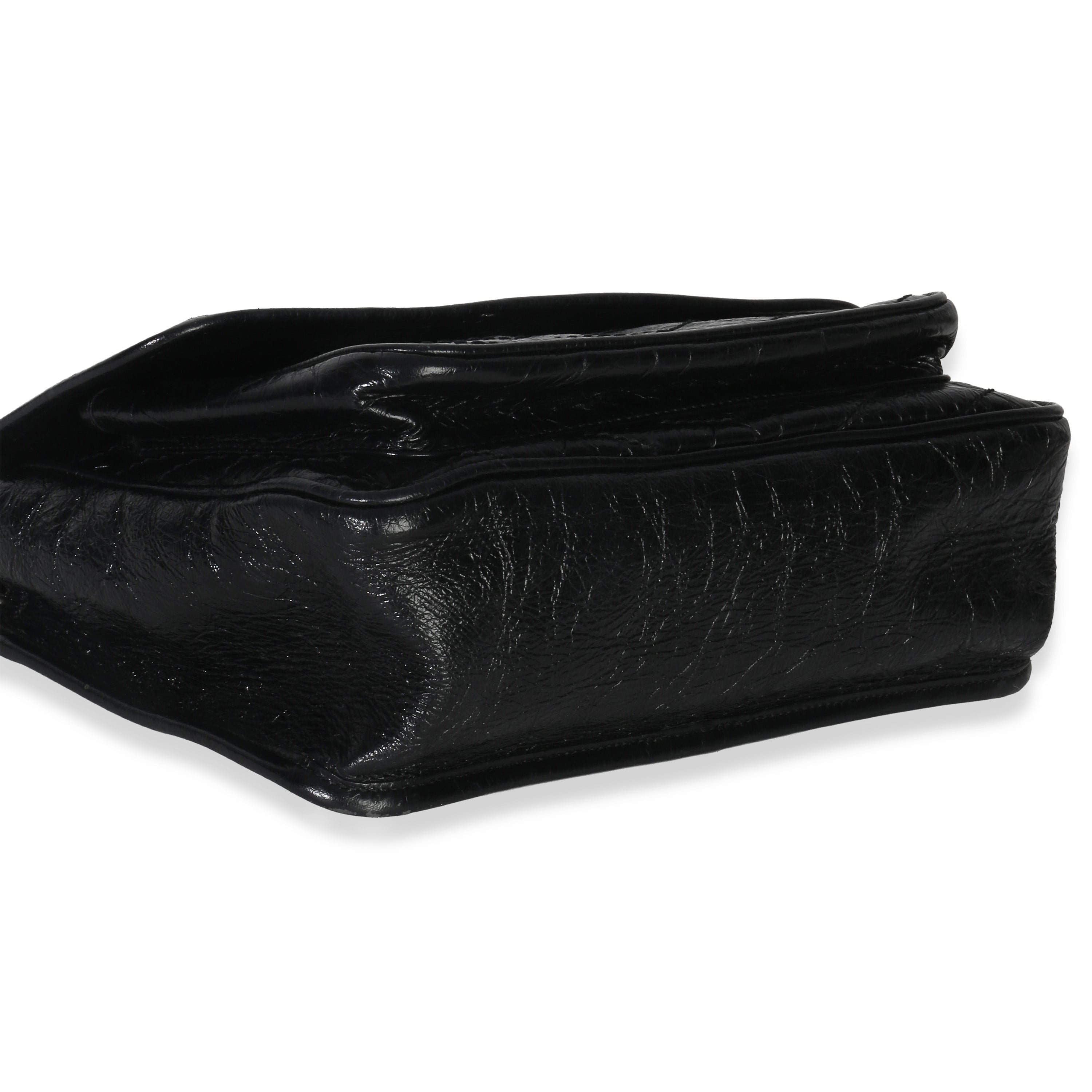 Black Crinkled Calfskin Matelasse Medium Niki Chain Satchel