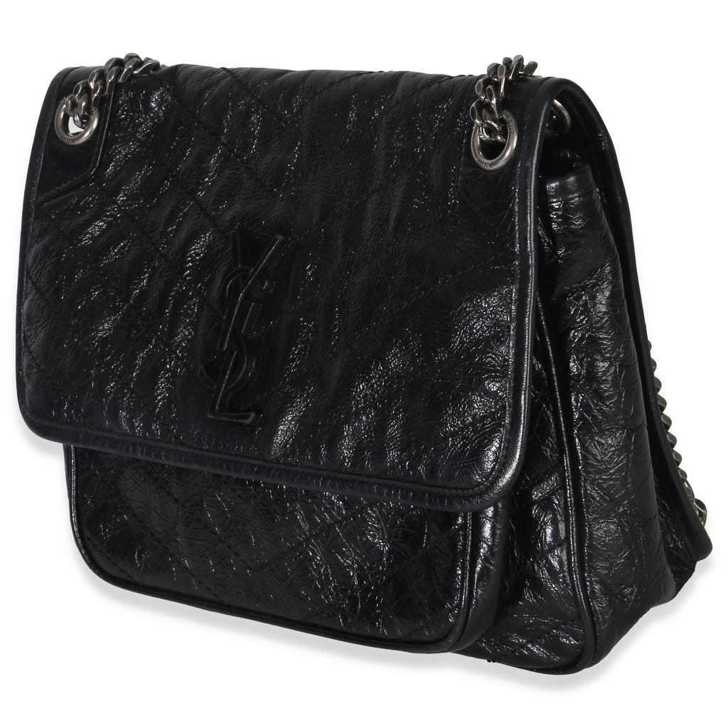 Black Crinkled Calfskin Matelasse Medium Niki Chain Satchel