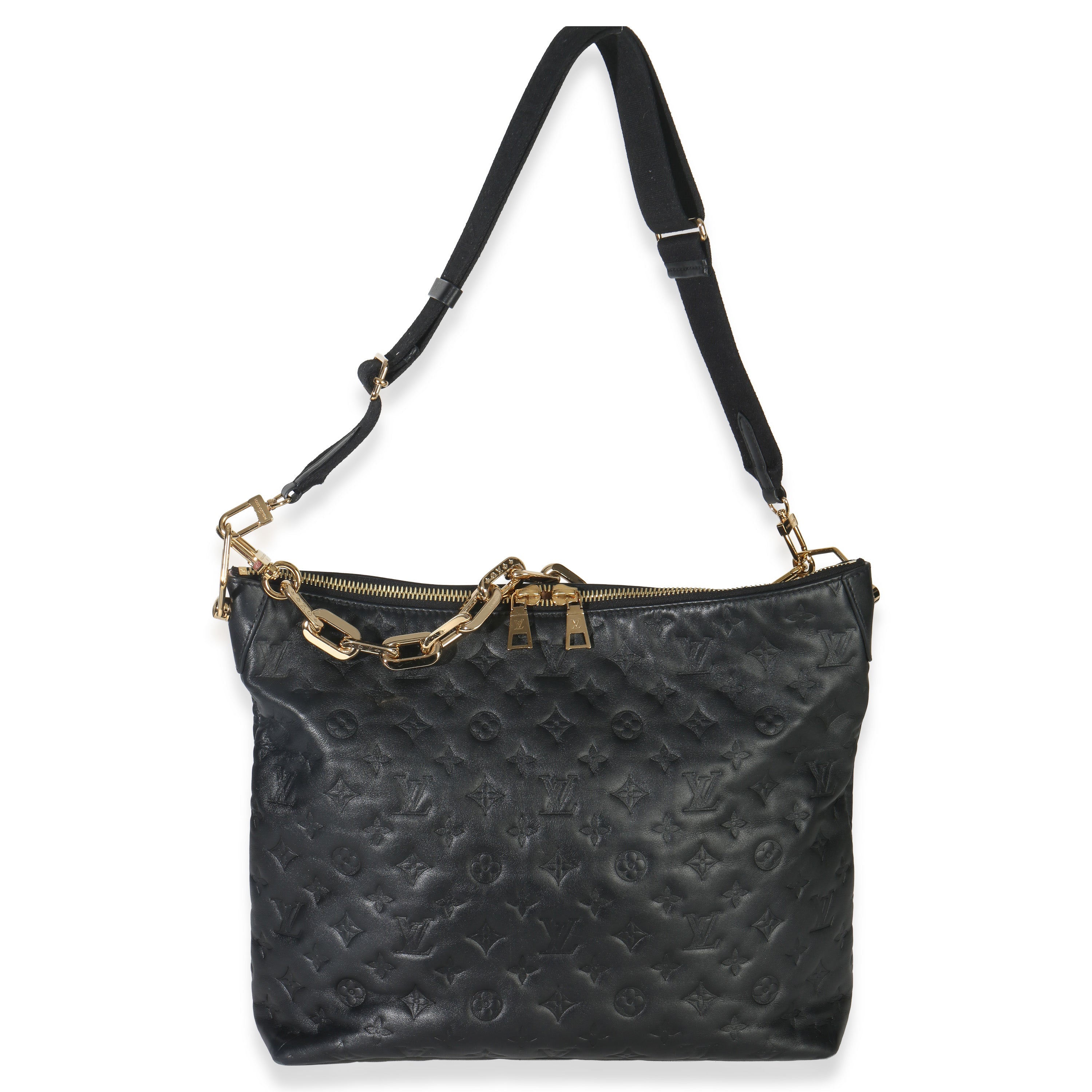 Black Monogram Embossed Lambskin Coussin MM Hobo