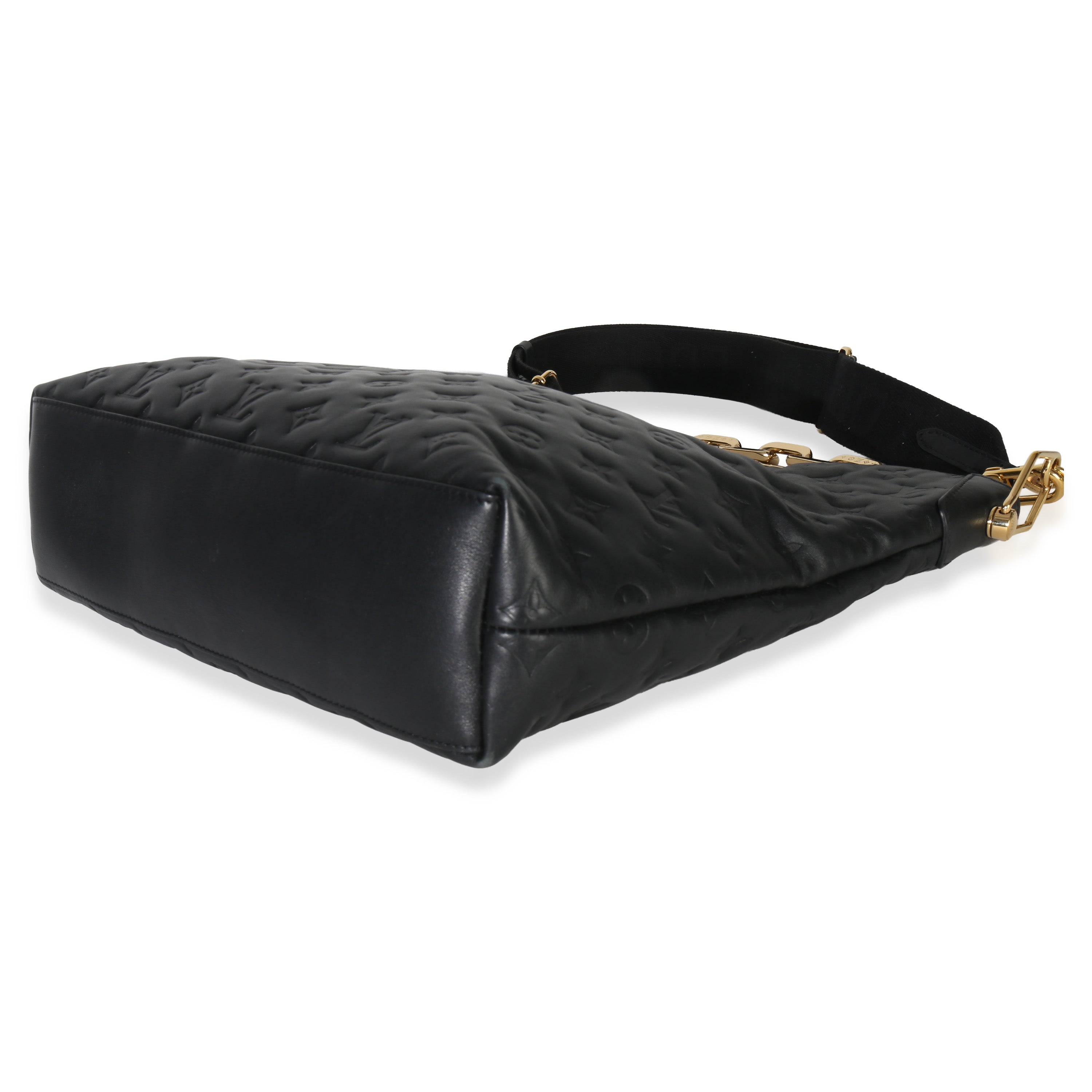 Black Monogram Embossed Lambskin Coussin MM Hobo