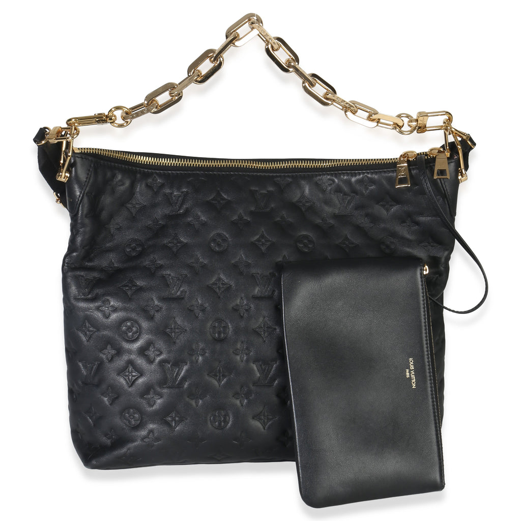 Black Monogram Embossed Lambskin Coussin MM Hobo