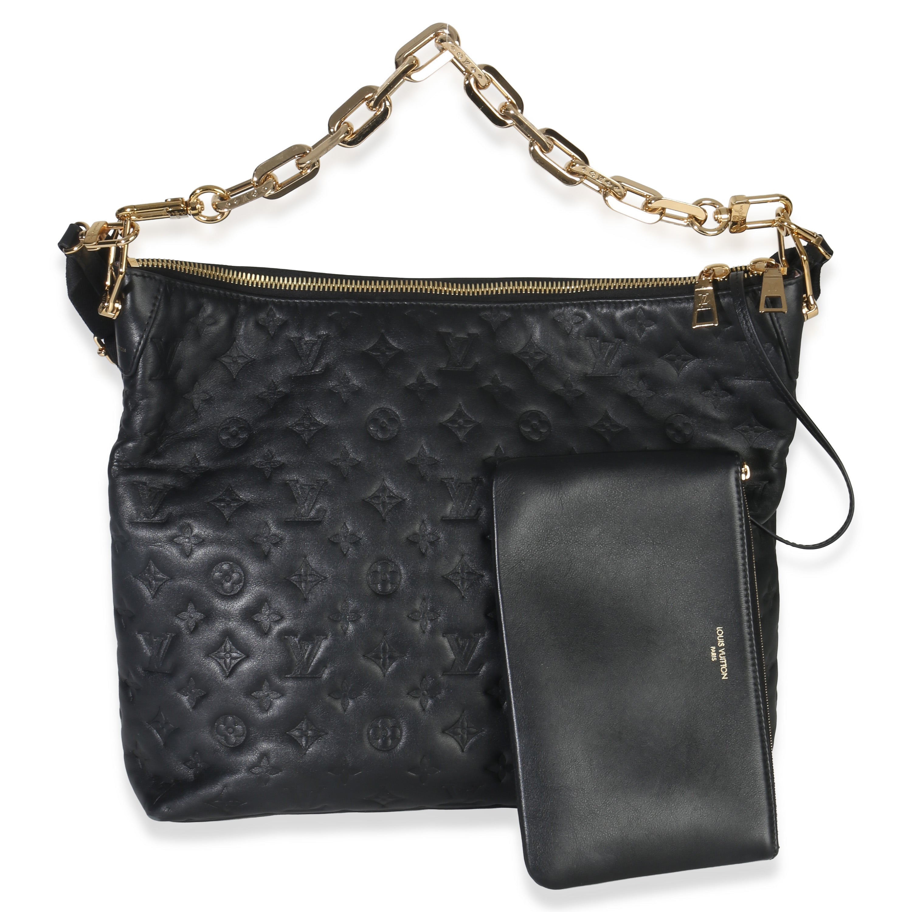 Black Monogram Embossed Lambskin Coussin MM Hobo