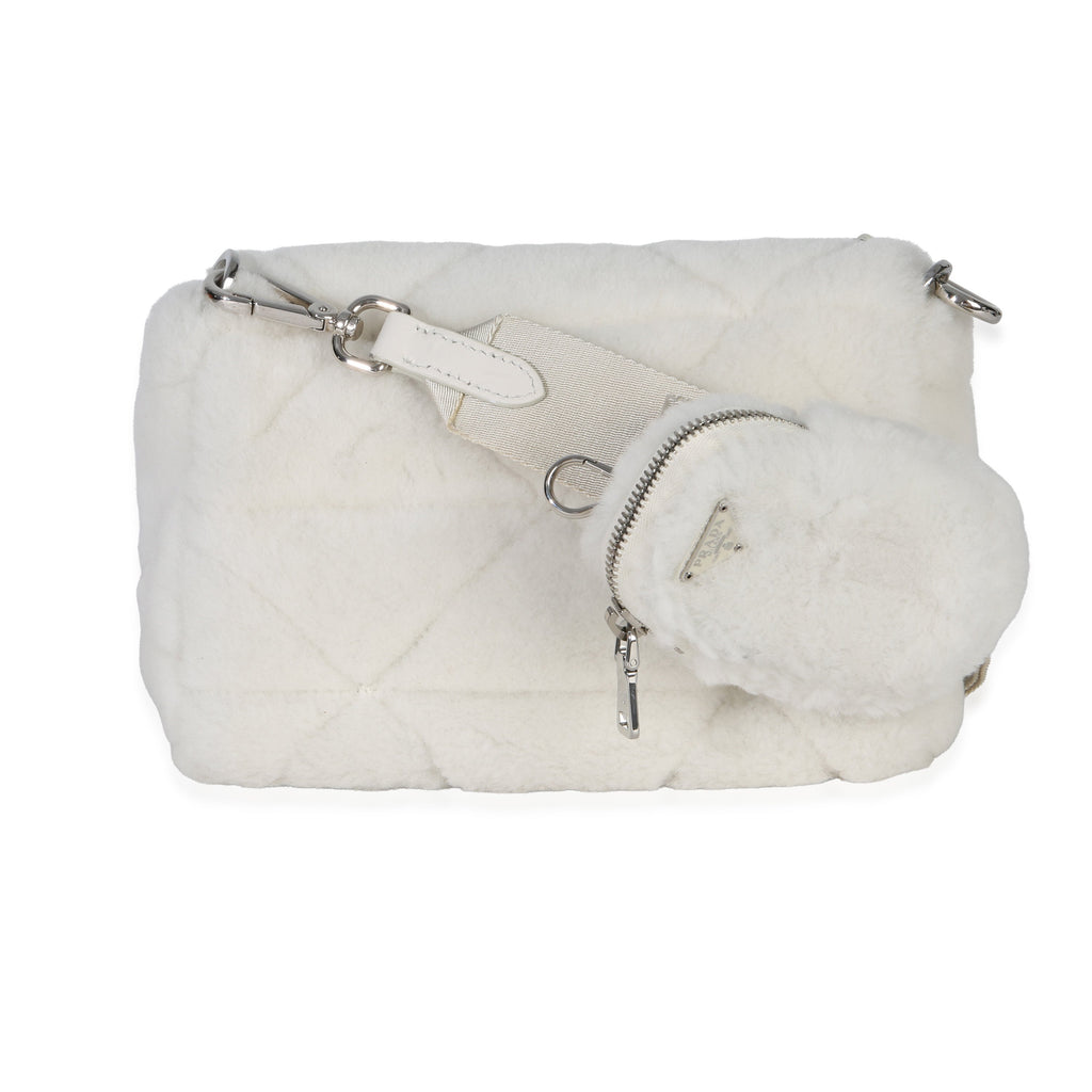 White Shearling Patchwork System Flap Bag