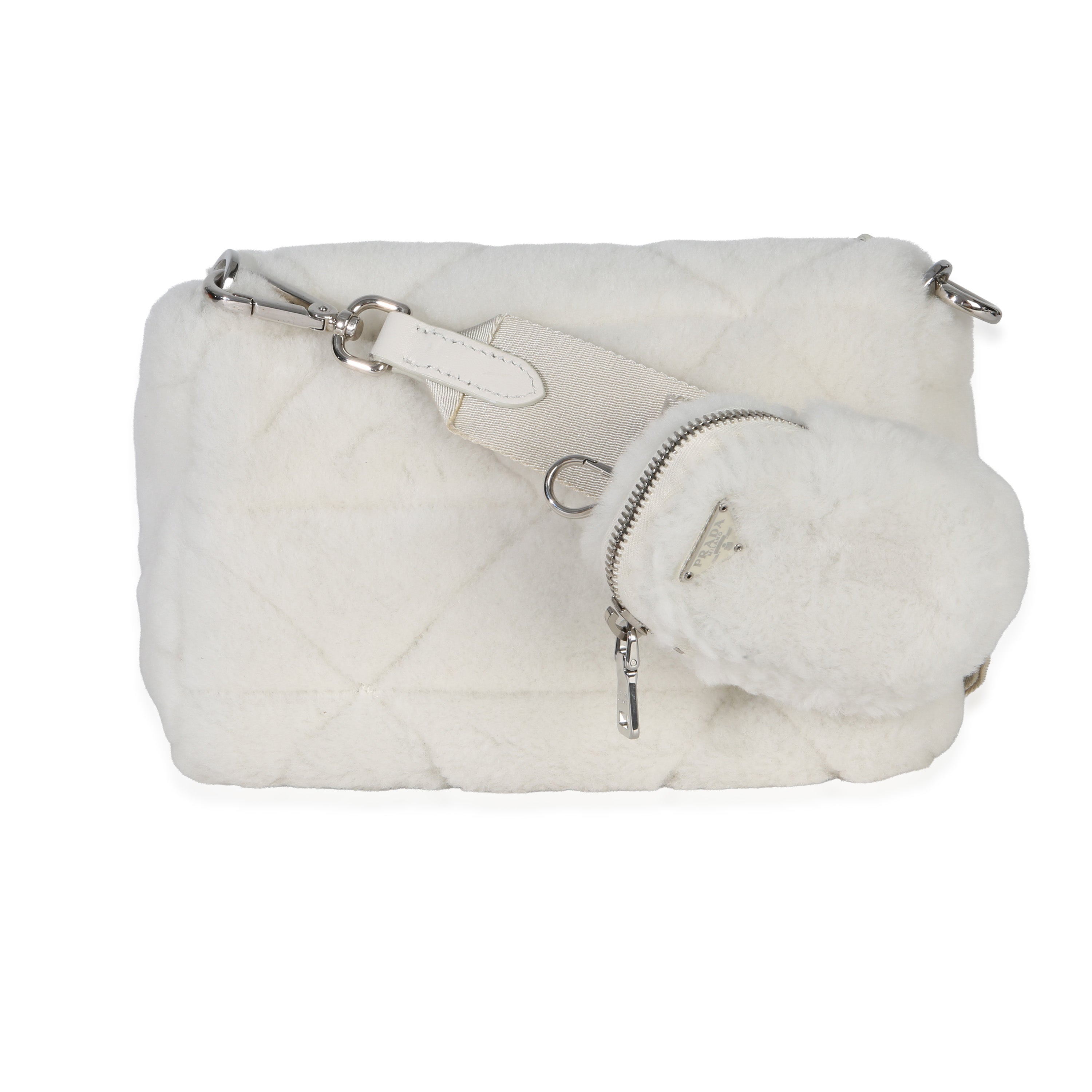 White Shearling Patchwork System Flap Bag