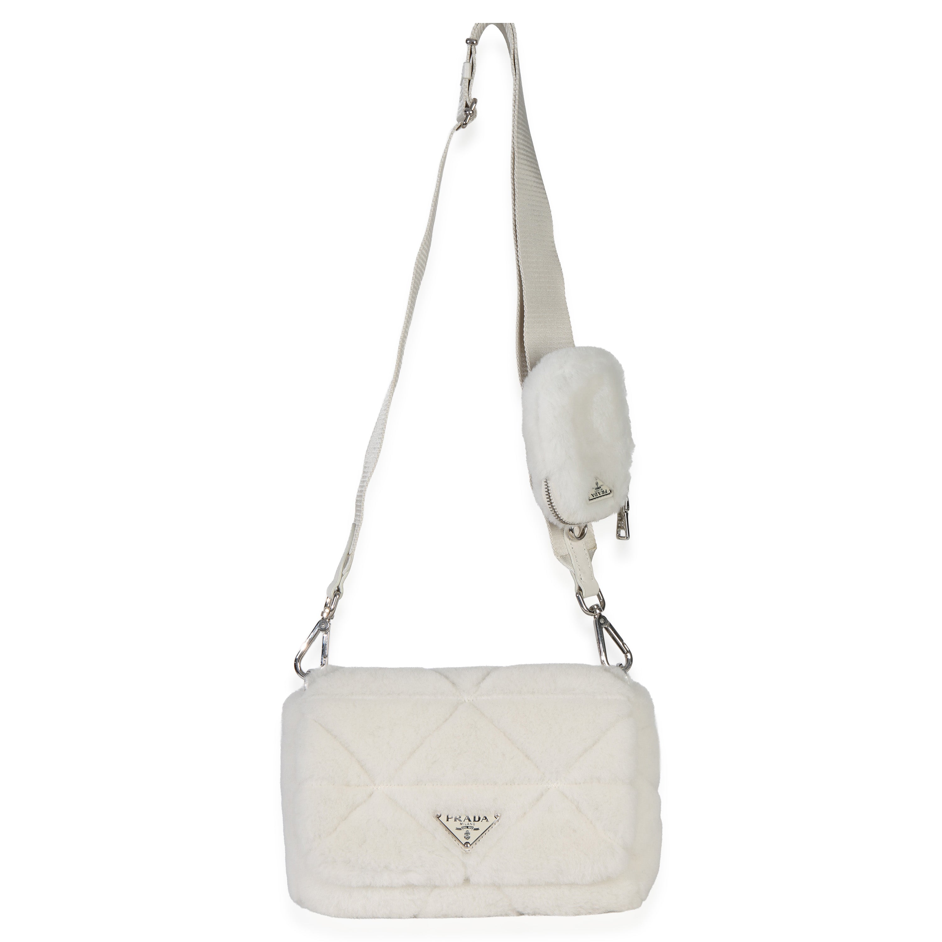 White Shearling Patchwork System Flap Bag